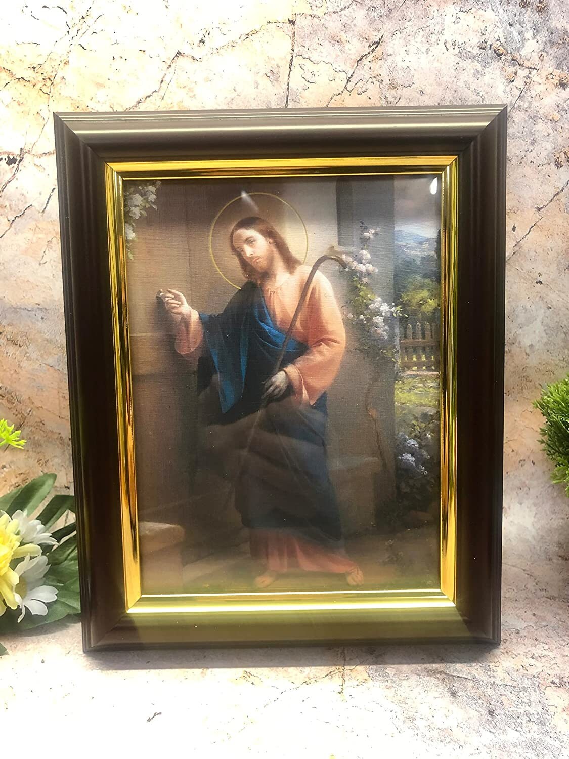 Divine Savior at the Door Laminated Jesus Christ Picture, Framed Religious Art, Spiritual Wall Decor, Christian Faith Home Accent-Osiris Craftworks