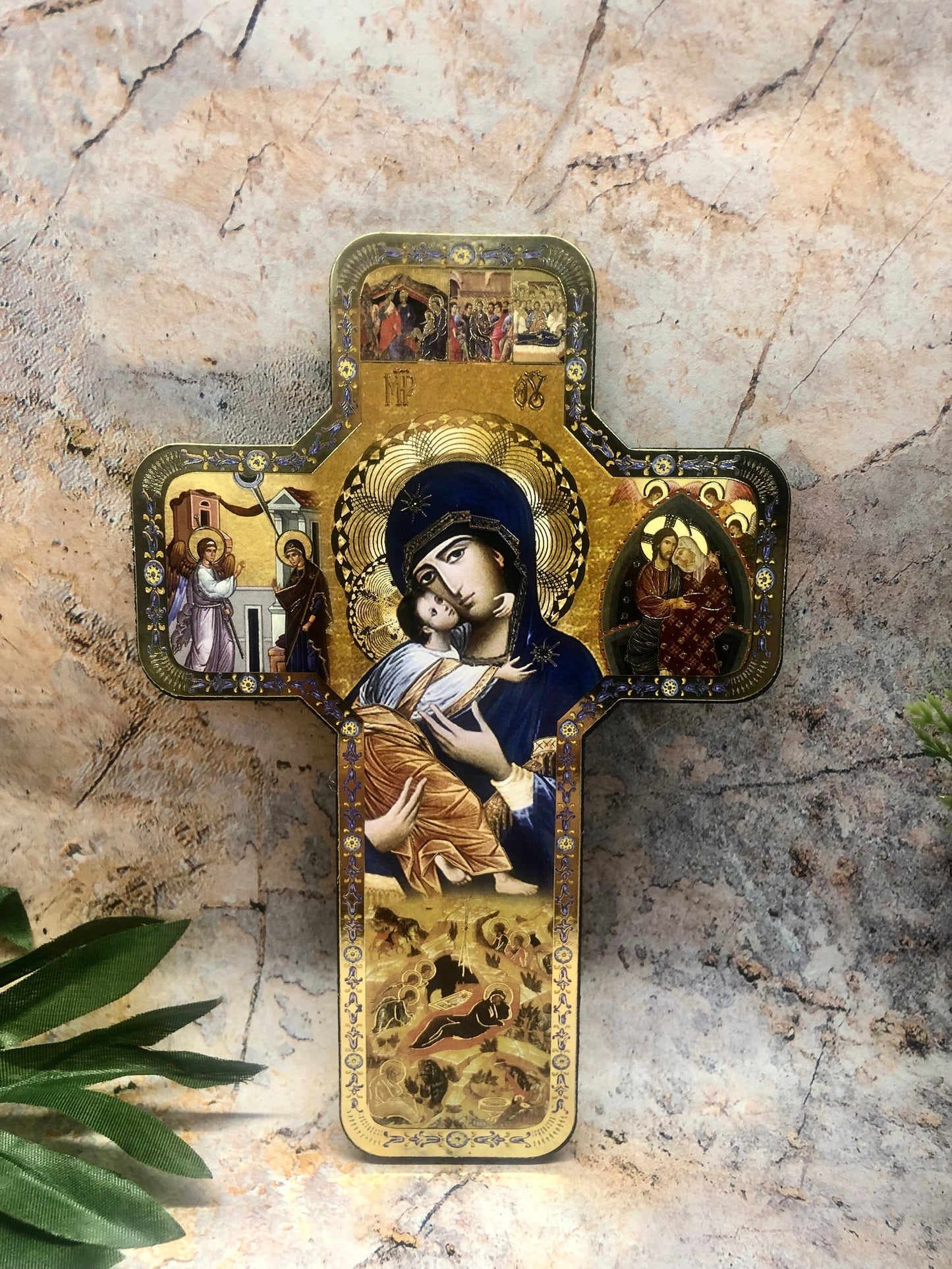 Handmade Wooden Cross Our Lady of Perpetual Help, Virgin Mary Religious Wall Art, Catholic Home Decor Icon, Spiritual Christian Gift-Osiris Craftworks