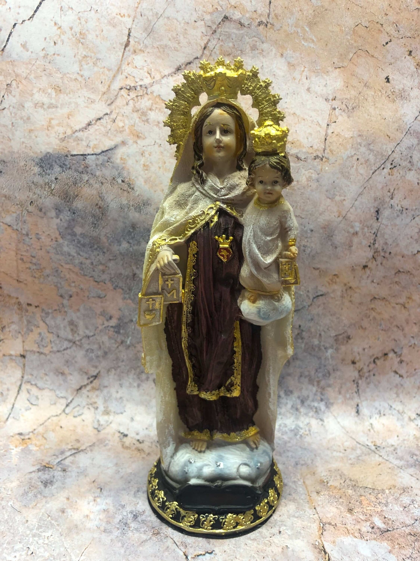 Our Lady of Mount Carmel Virgin Mary Sculpture Statue Religious Ornament 20 cm-Osiris Craftworks