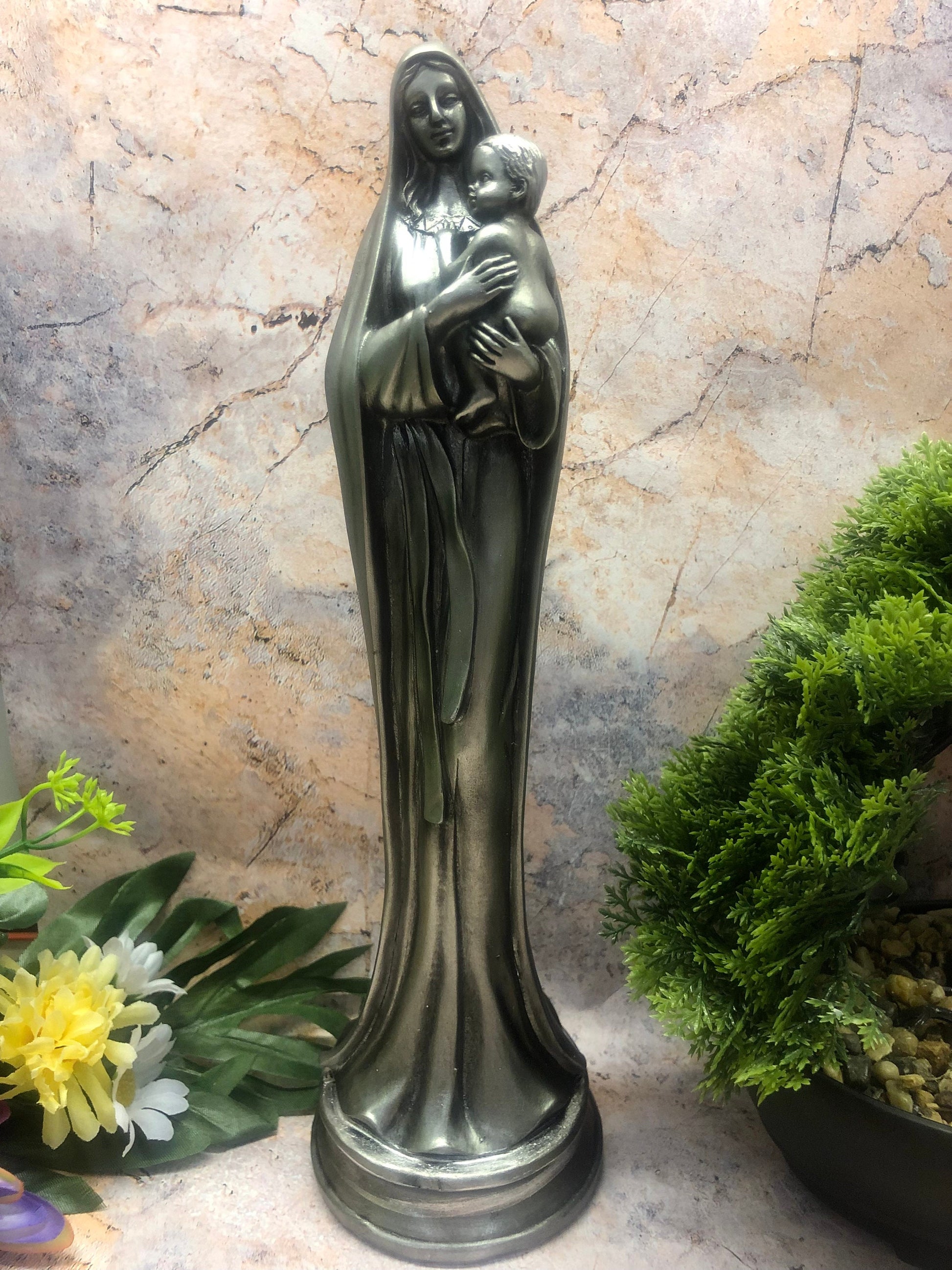 Sacred Embrace Virgin Mary with Child Statue - Timeless Resin Sculpture - Serene Religious Decor for Home and Sanctuary-Osiris Craftworks