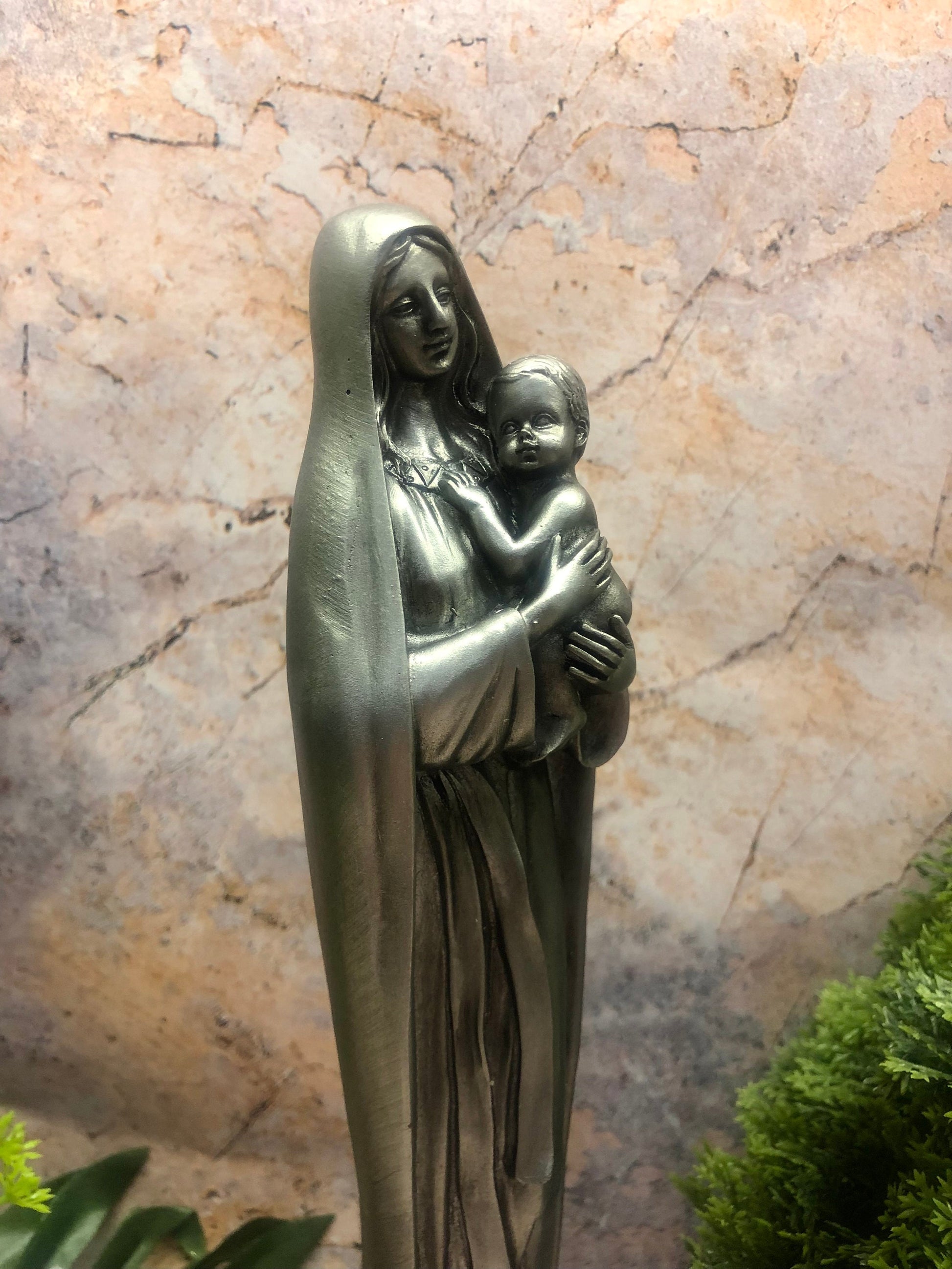 Sacred Embrace Virgin Mary with Child Statue - Timeless Resin Sculpture - Serene Religious Decor for Home and Sanctuary-Osiris Craftworks