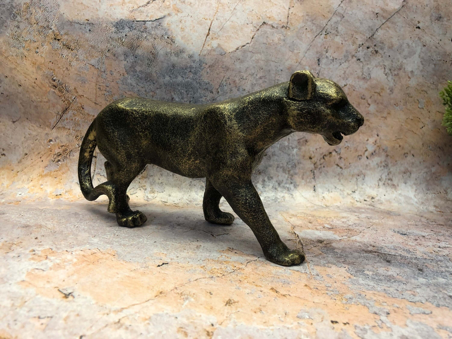 Panther-Skulptur in Antik-Bronze-Optik, massives Metall, Statue, Ornament