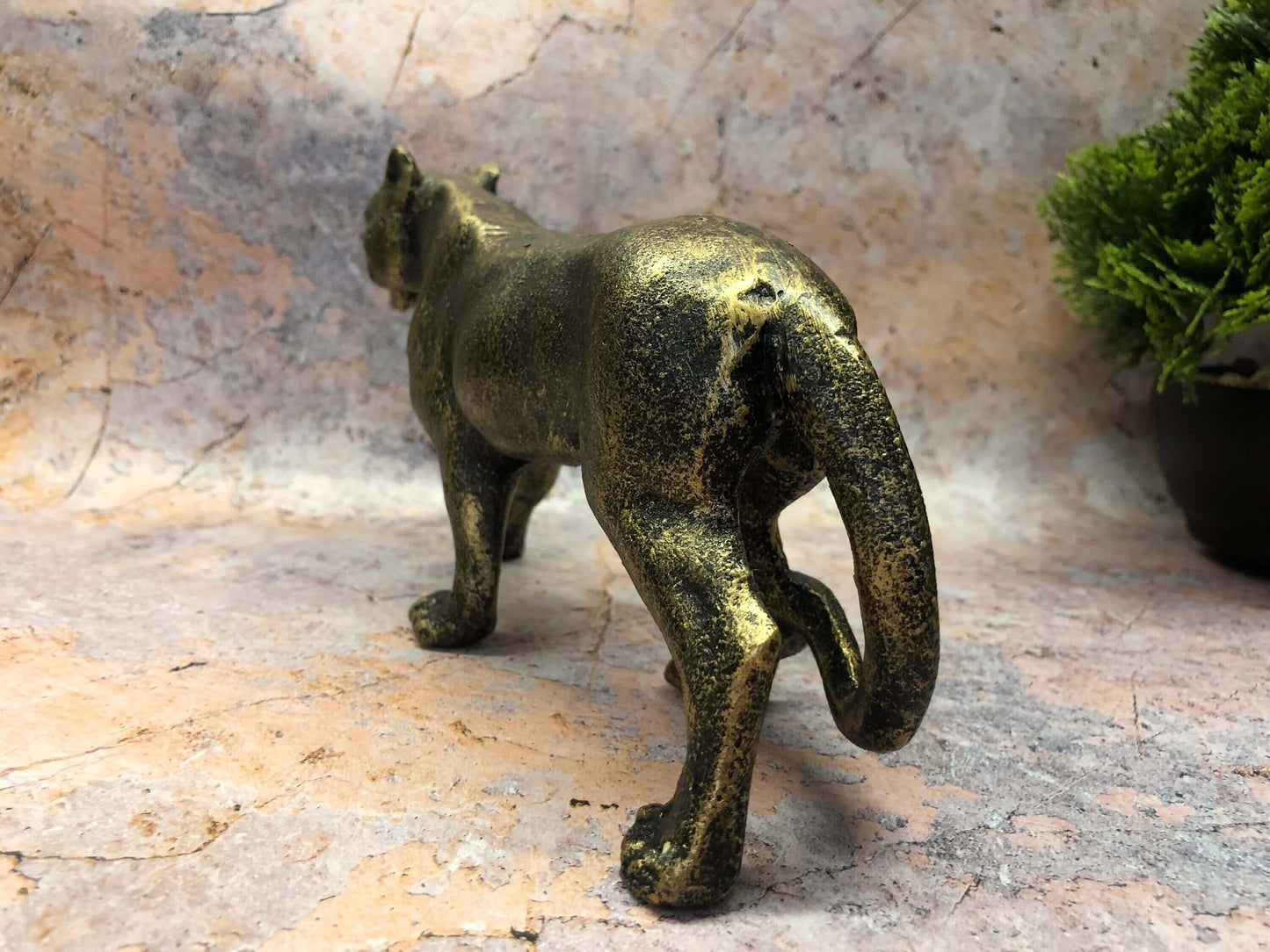 Panther-Skulptur in Antik-Bronze-Optik, massives Metall, Statue, Ornament