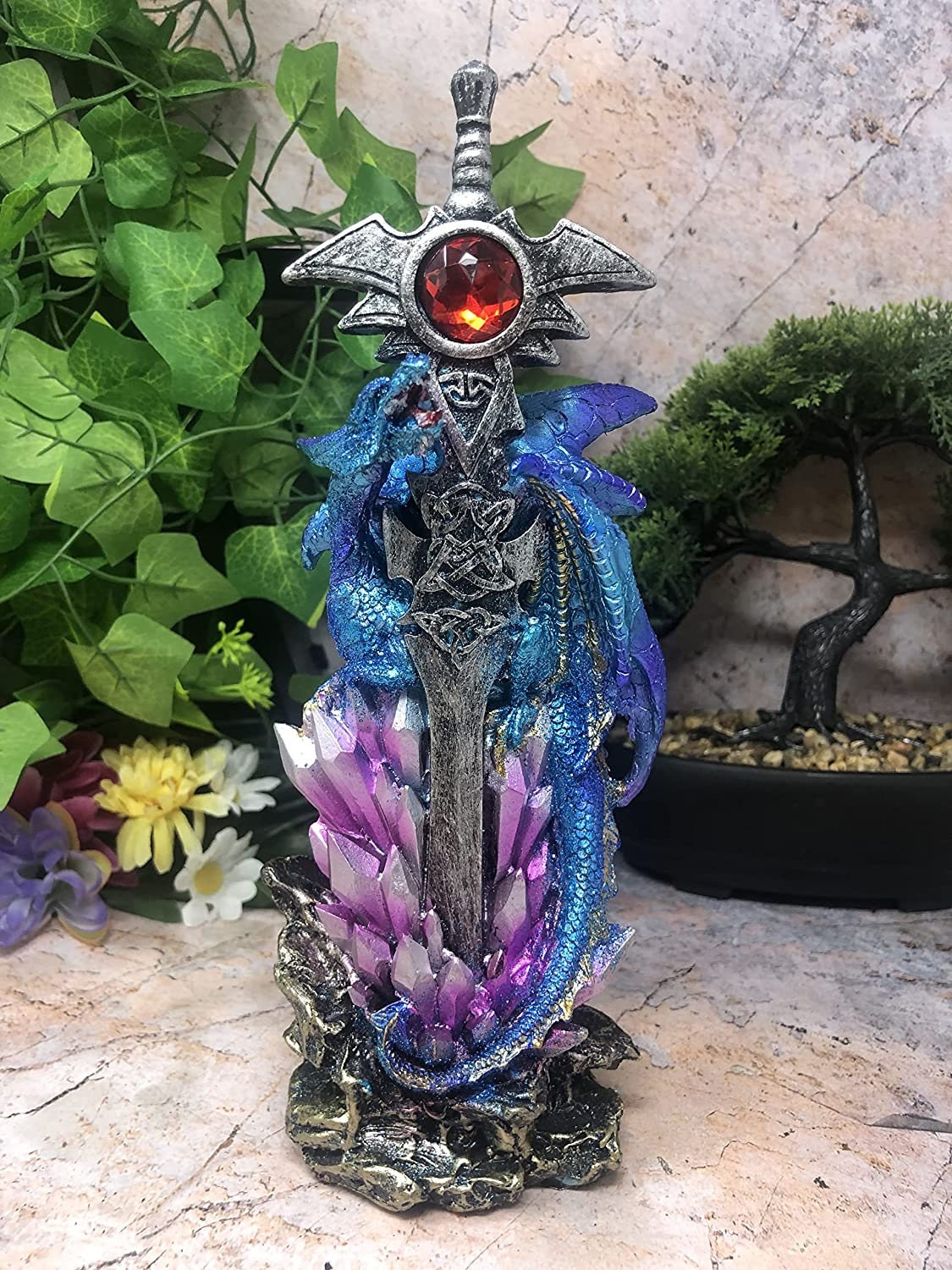 Mystical Guardian Dragon Statue with Crystal Orb - Resin Fantasy Figurine, Enchanted Decorative Sculpture with Jewel Accent