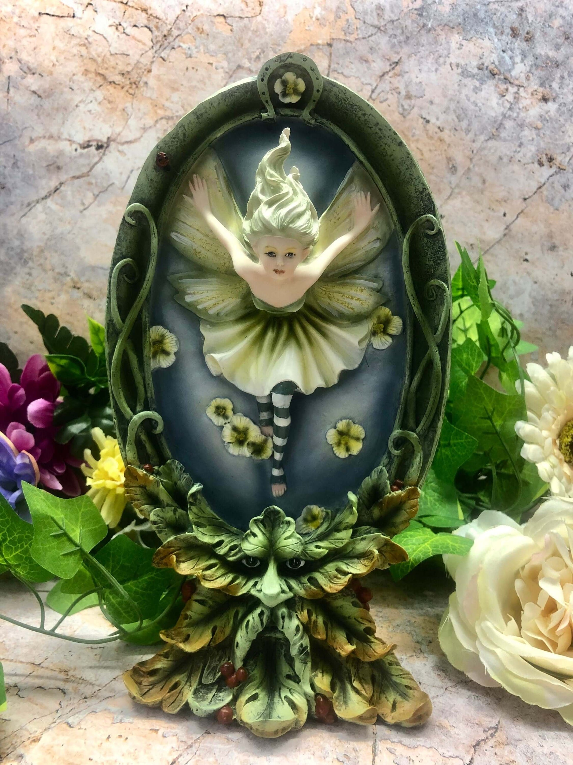 Enchanted Spring Fairy and Greenman Figurine, Mythical Creatures Ornament, Nature-Inspired Fantasy Decor, Handcrafted Statue for Home Decor-Osiris Craftworks