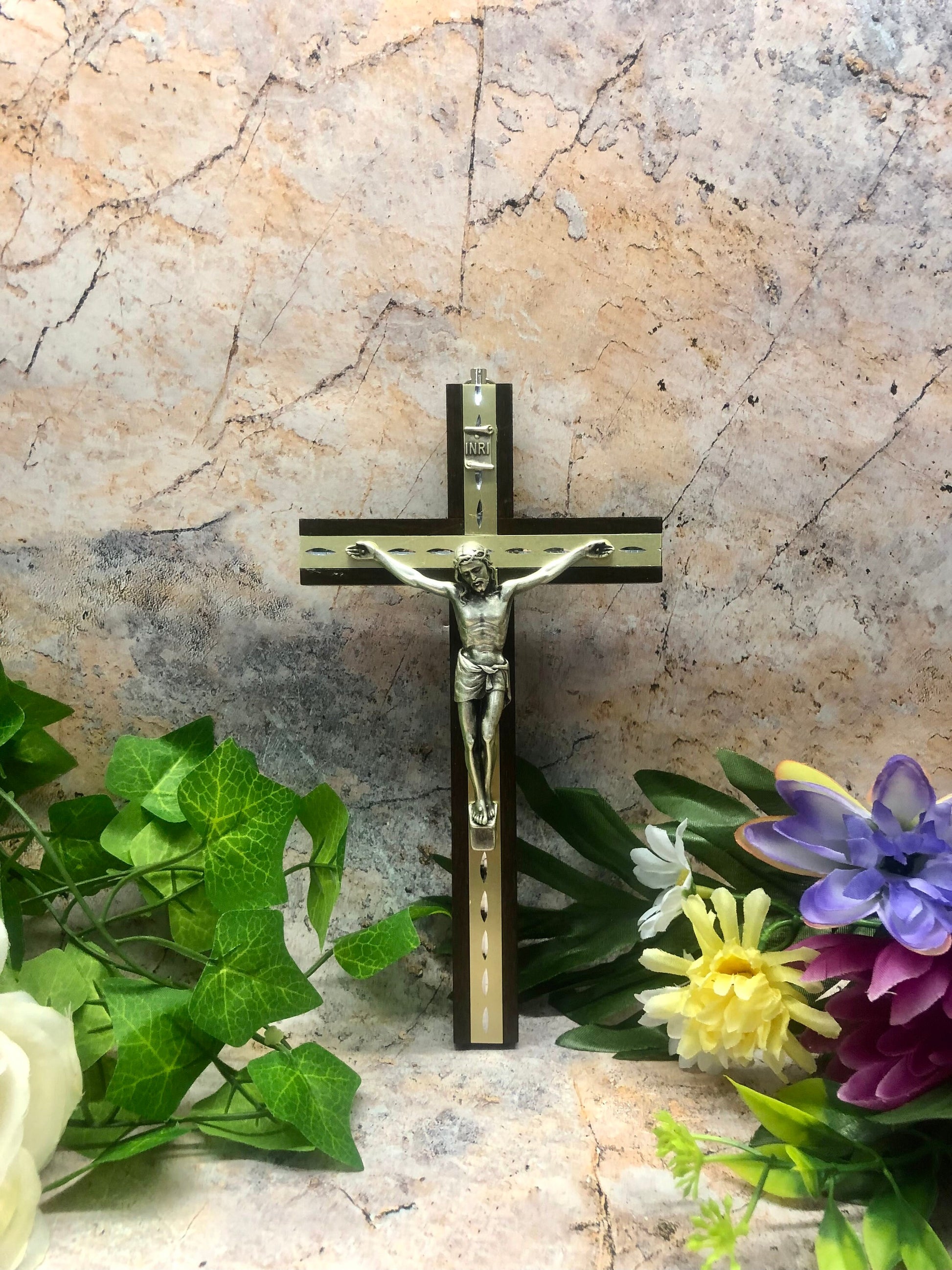 Intricately Designed Dark Wood Hanging Cross: A Timeless Piece of Religious Art for Your Living Space-Osiris Craftworks