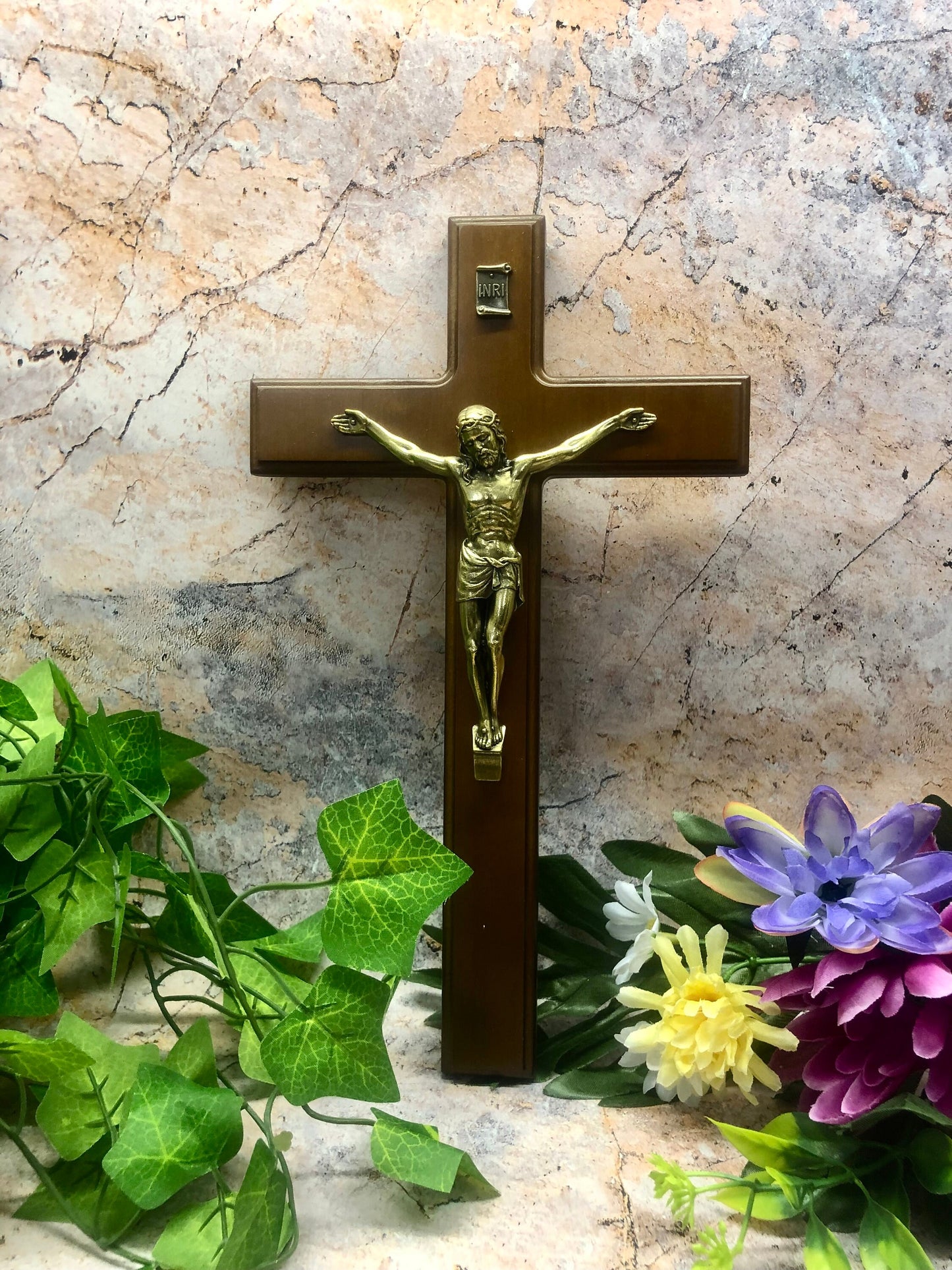 Wall Crucifix Wooden Cross Hanging Religious Christian Symbol Jesus Ornament Hand Crafted from Quality Dark Wood-Osiris Craftworks