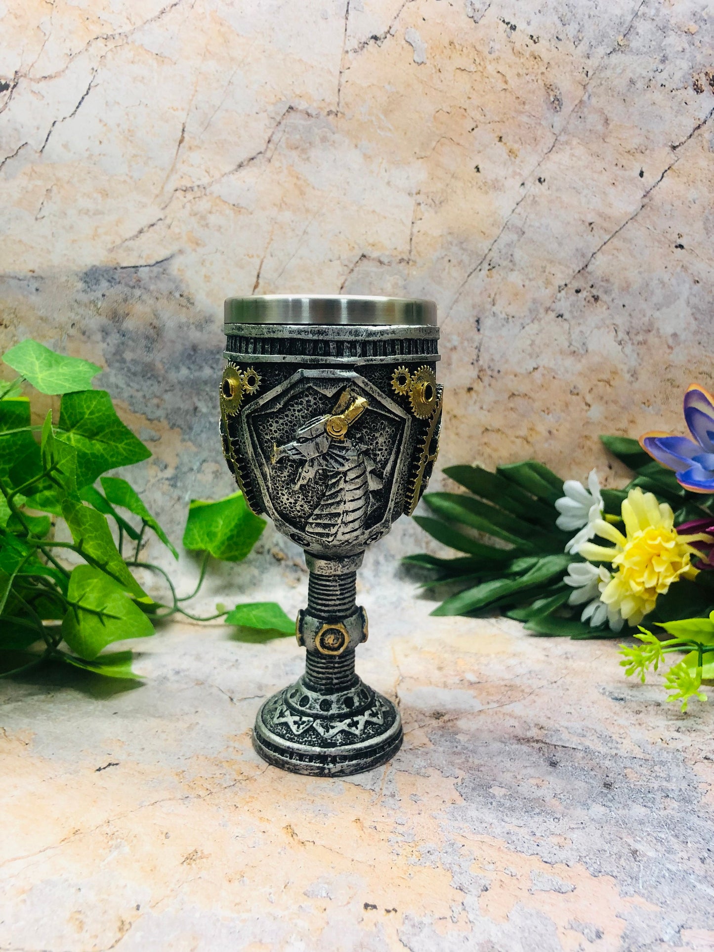 Steampunk Gearwork Dragon Goblet Dragons Chalice Ornament Gothic Decor Hand Made from Designer Resin-Osiris Craftworks