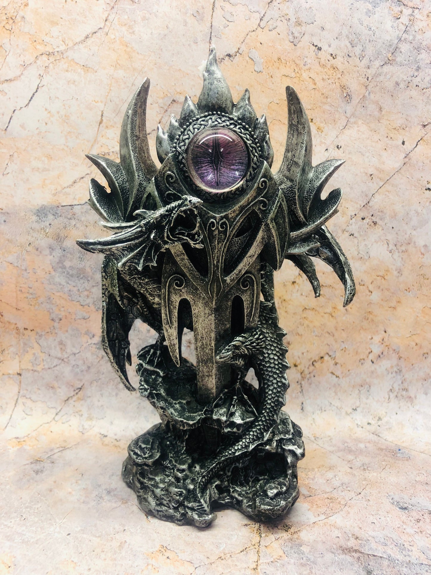 Mystical Dragon Eye Resin Tower, Enigmatic Gothic Sculpture Fantasy Decor, Guardian Dragon with Orb, Mystical Keepsake, Dark Fantasy Art-Osiris Craftworks