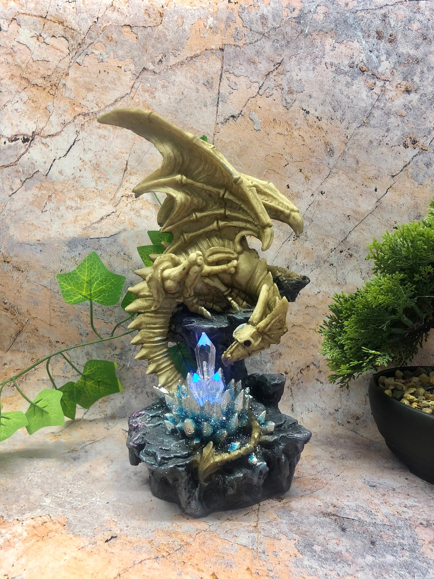 Dragon Skeleton Statue: Handmade Halloween Decoration with Colour Changing Crystal Light, Perfect for Gothic Decor-Osiris Craftworks