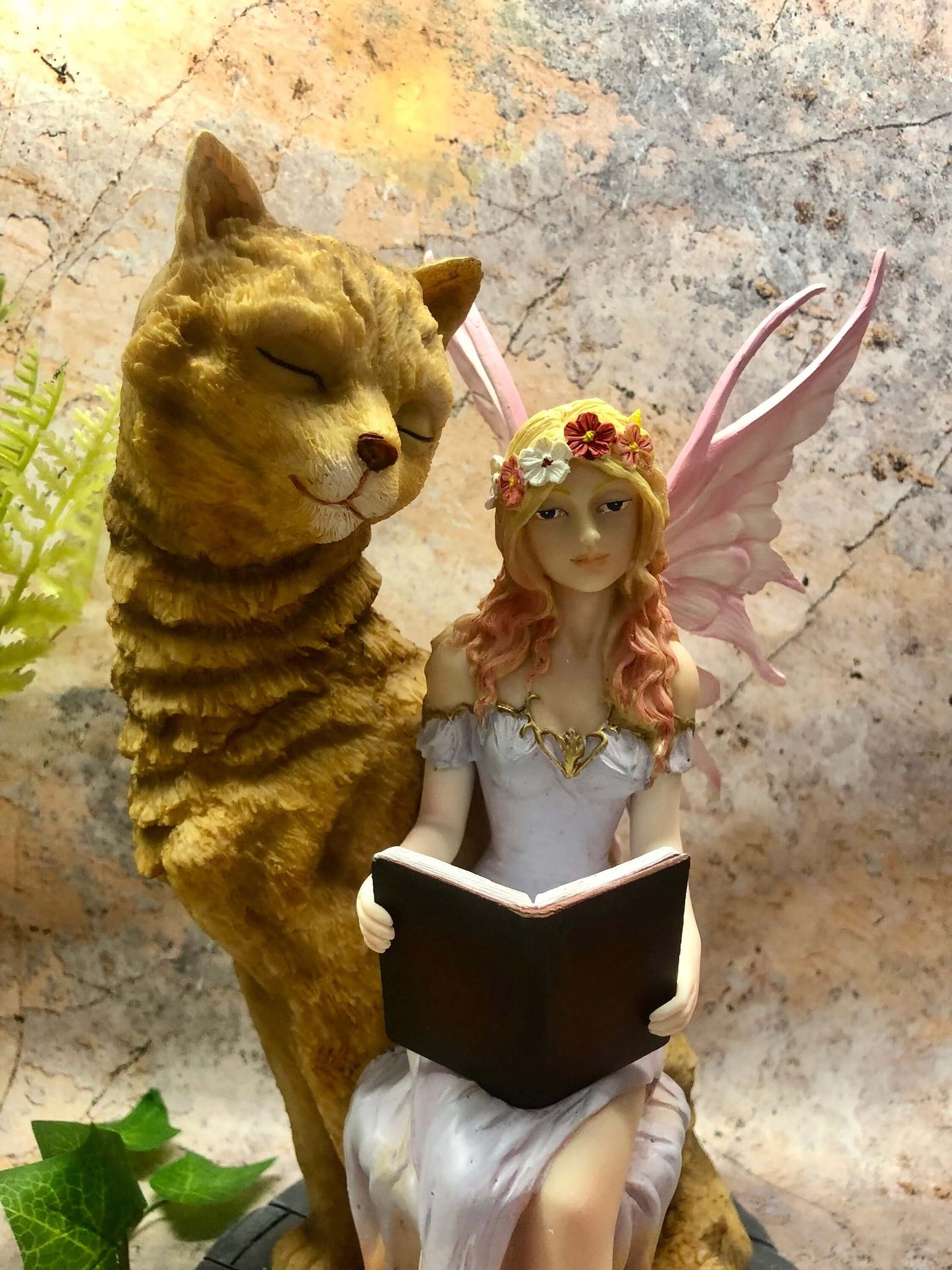 Fairy Reading with Cat Companion Sculpture Figurine Fantasy Fairies Statue Hand Made from Quality Designer Resin Ideal as a Gift-Osiris Craftworks