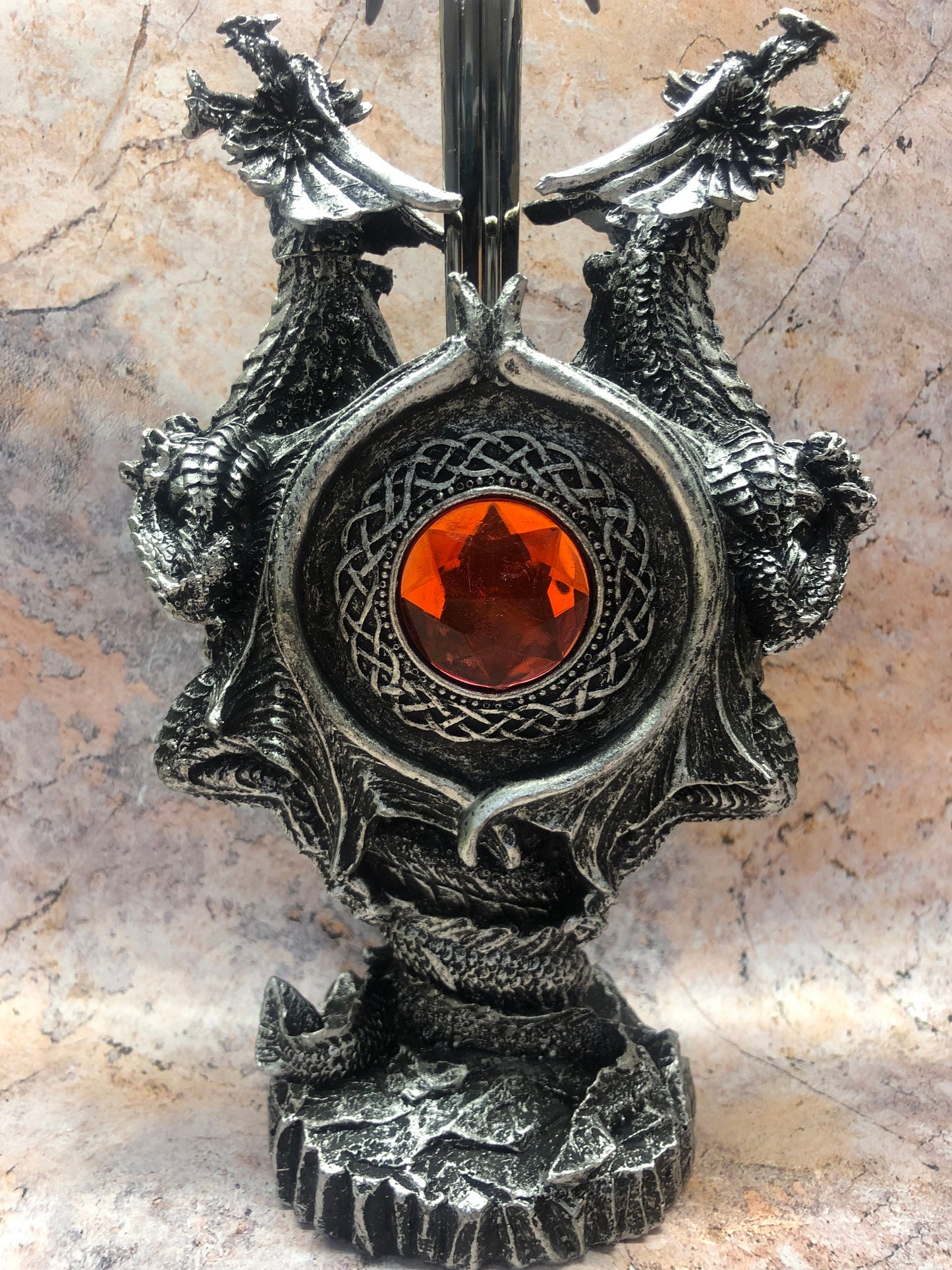 Majestic Dragon Shield Letter Opener with Crimson Orb – Handcrafted Resin Desk Accessory – Gothic Office Decor 28cm Enchanted Fantasy Sword-Osiris Craftworks