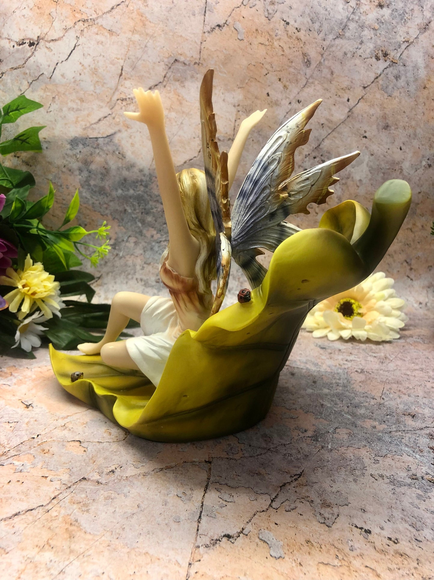 Fairy Resting on Leaf Figurine Fantasy Fairies Figure Mythical Sculpture Hand Made from Designer Resin and Painted with Exquisite Detail-Osiris Craftworks