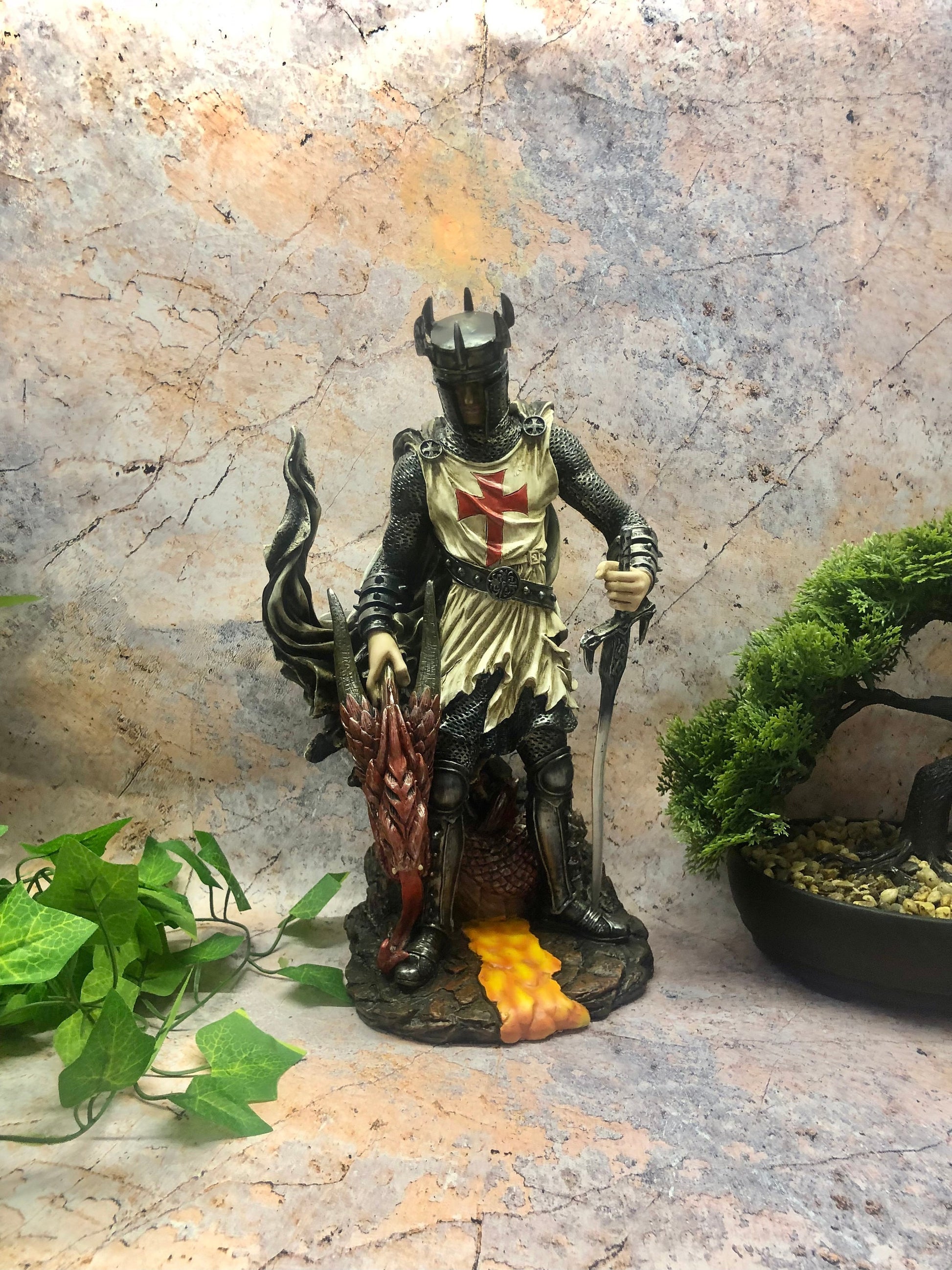 Elegant Dragon Knight Templar Statue - Handmade Crusader Ornament for Gothic and Mythical Home Decor-Osiris Craftworks