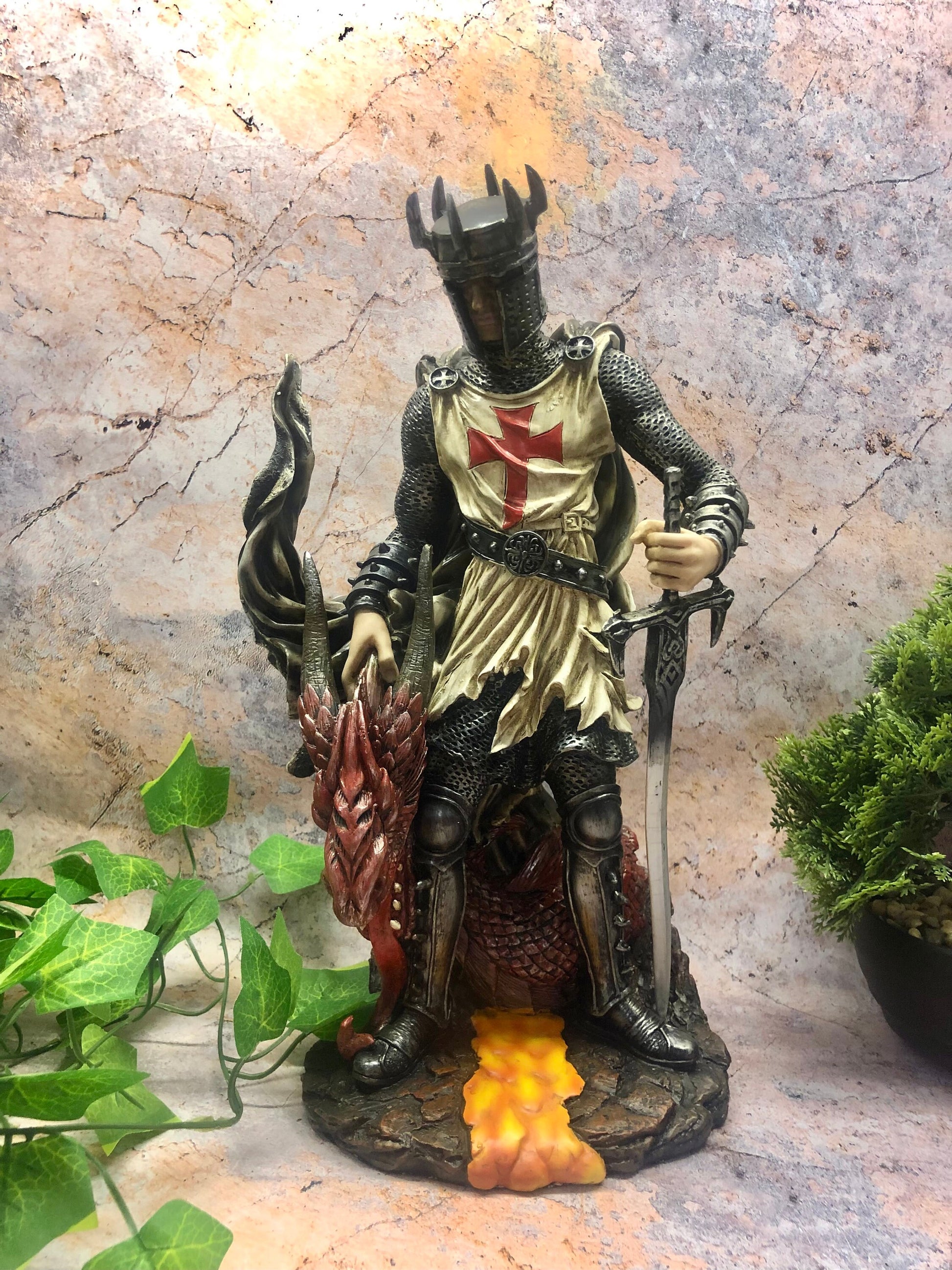 Elegant Dragon Knight Templar Statue - Handmade Crusader Ornament for Gothic and Mythical Home Decor-Osiris Craftworks