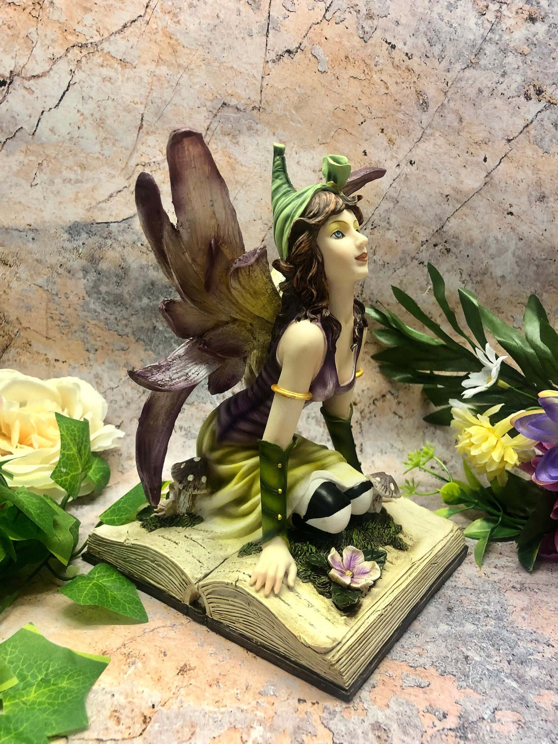 Enchanted Resin Flower Fairy Statue on Book, Fantasy Lover's Dream, Mythical Creature Decor, Whimsical Home Accent, Magic Enthusiast Gift-Osiris Craftworks