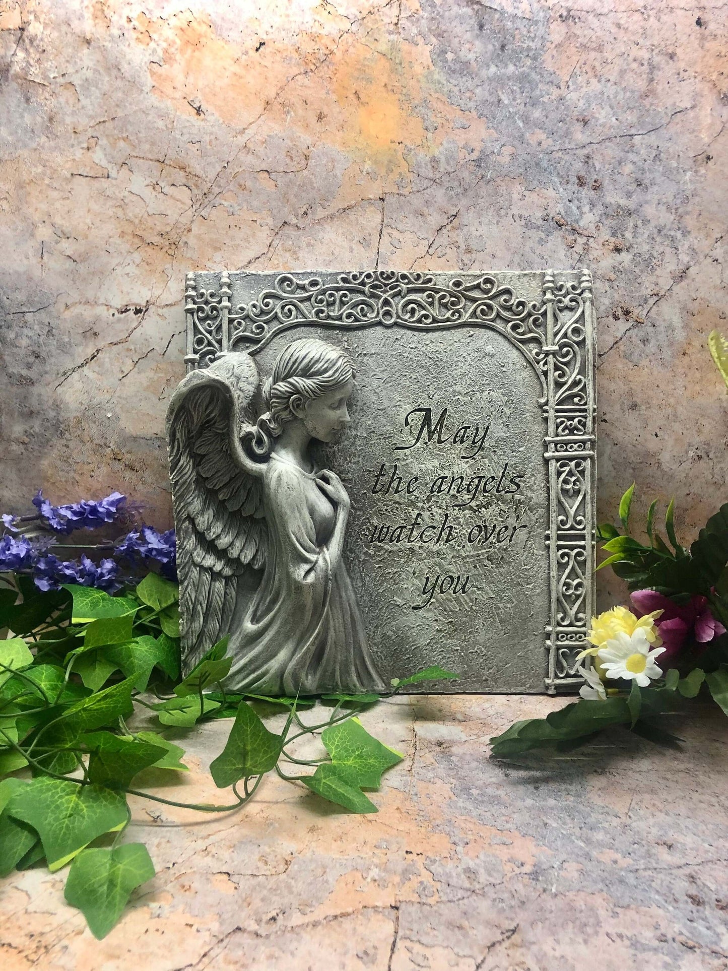 May the Angels Watch Over You" - Resin Angel Plaque - 27.5cm - Spiritual Home Decor - Guardian Angel Wall Art - Sympathy Gift-Osiris Craftworks