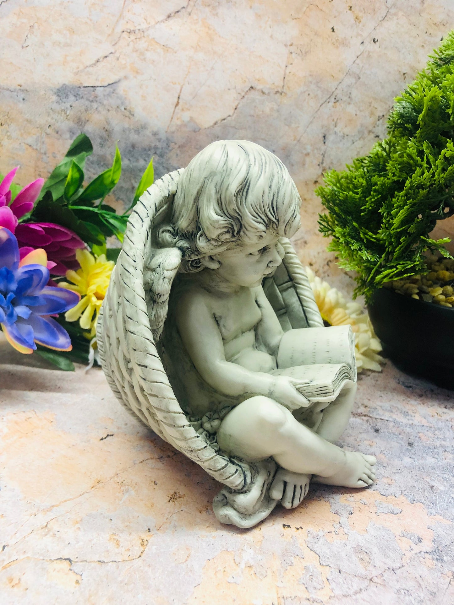 Guardian Angel Cherub Memorial Statue, Garden Ornament, Serene Graveside Sculpture, Angelic Decor, Peaceful Remembrance Figurine-Osiris Craftworks