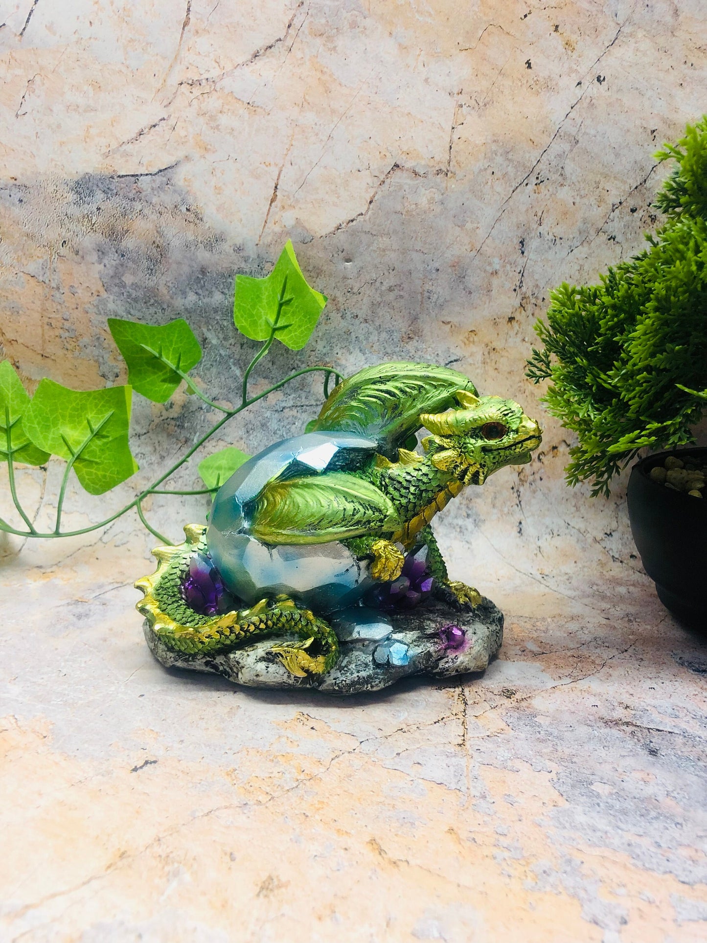 Whimsical Green Dragon Hatchling Figurine Fantasy Art Collection Mythical Sculpture Hand Made from Quality Designer Resin-Osiris Craftworks