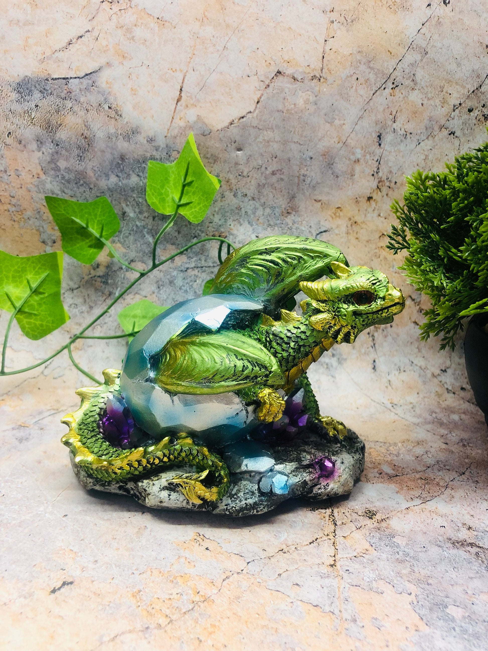 Whimsical Green Dragon Hatchling Figurine Fantasy Art Collection Mythical Sculpture Hand Made from Quality Designer Resin-Osiris Craftworks