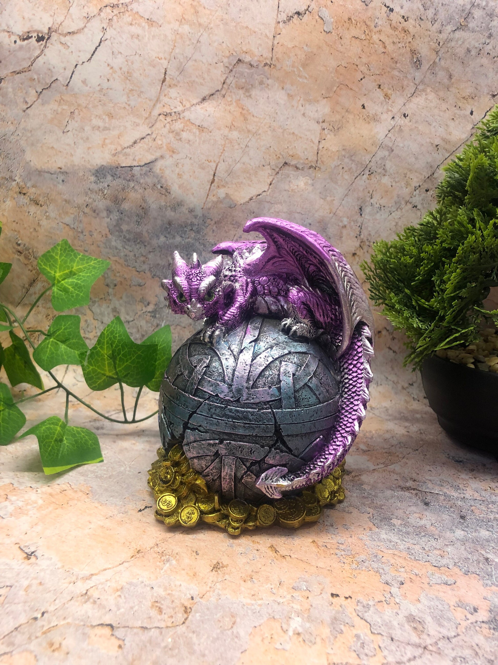 Whimsical Purple Dragon Money Bank Fantasy Saving Box Dragons Collection Hand Made from Quality Designer Resin-Osiris Craftworks