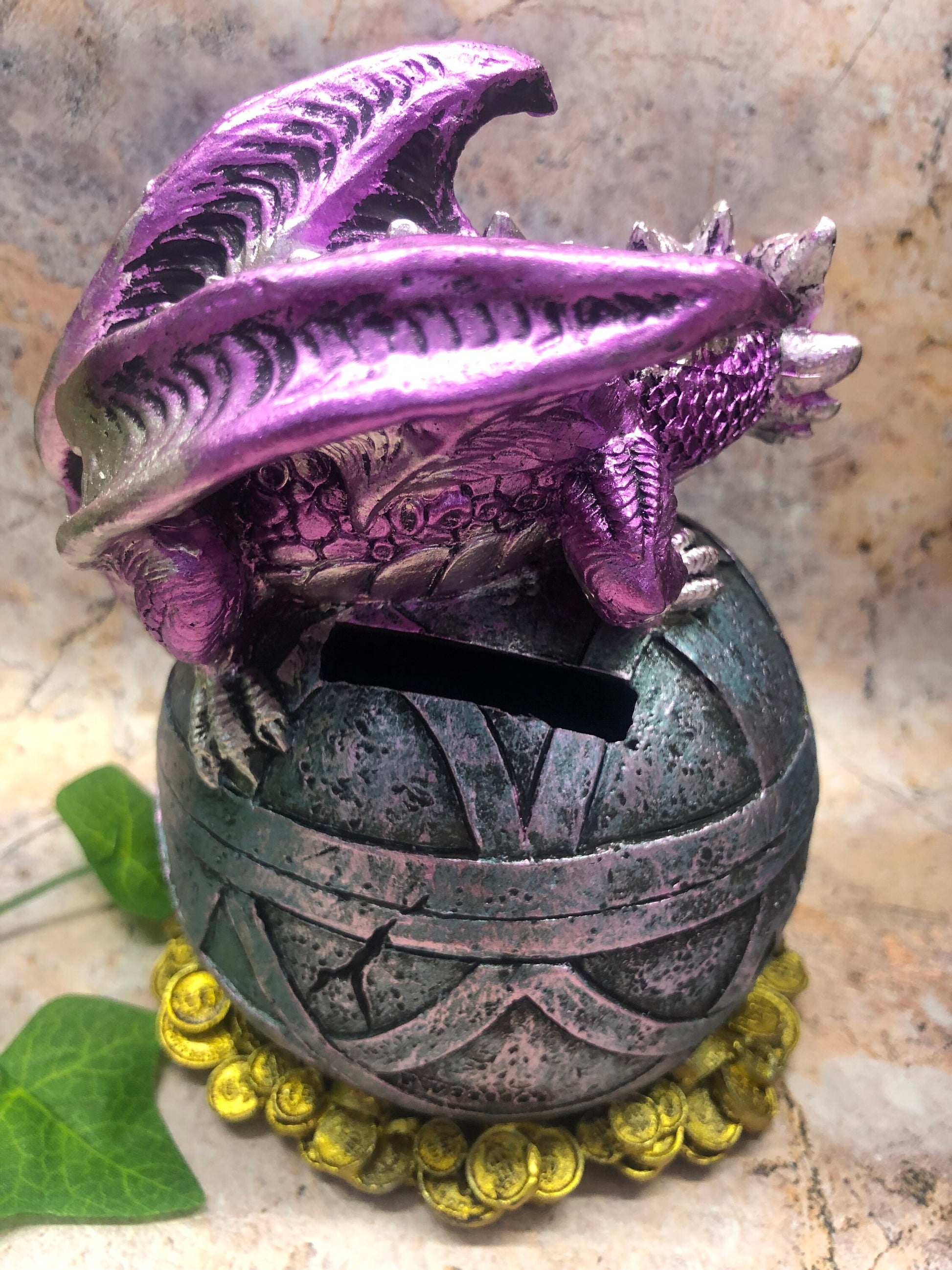 Whimsical Purple Dragon Money Bank Fantasy Saving Box Dragons Collection Hand Made from Quality Designer Resin-Osiris Craftworks