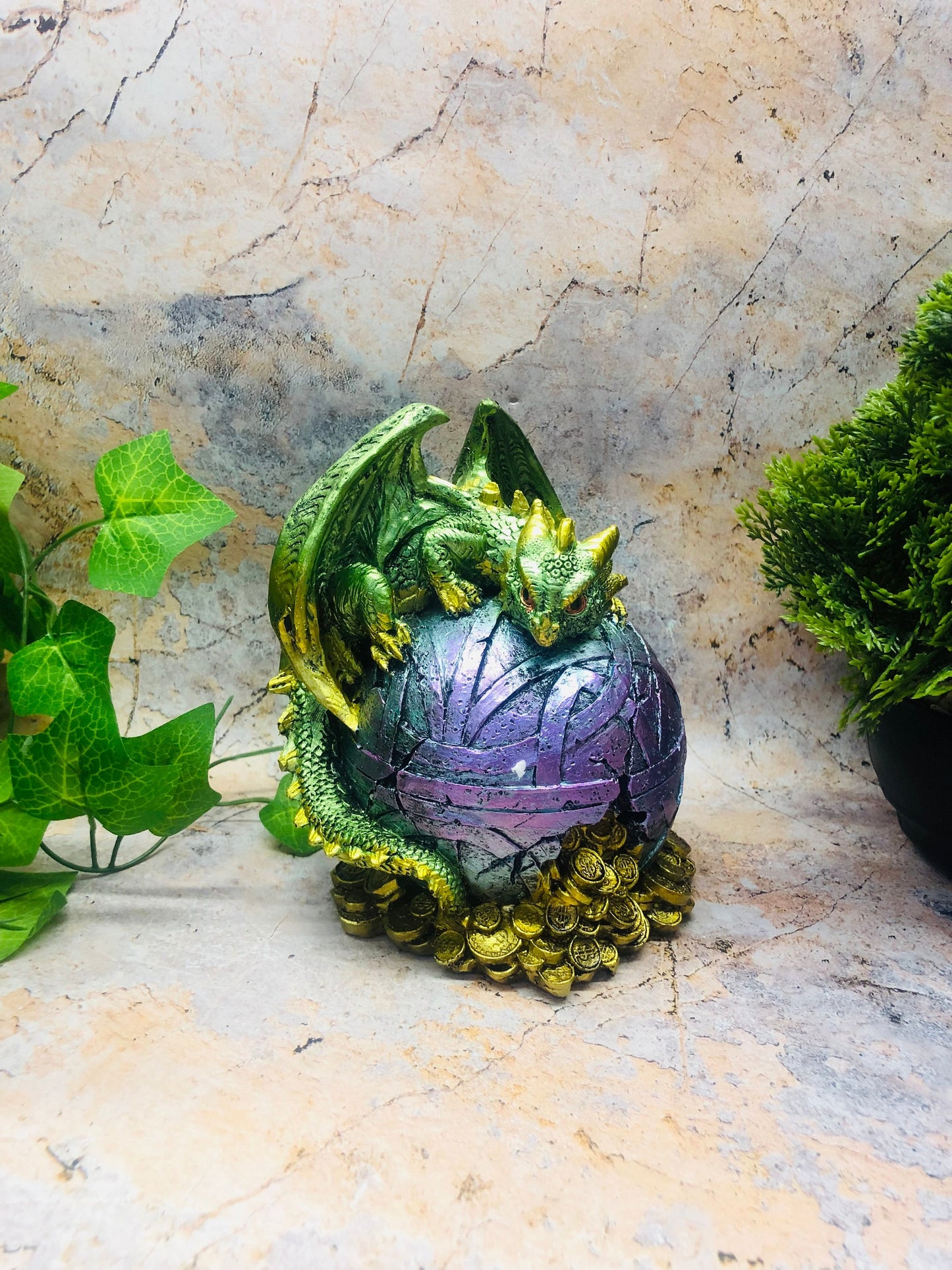 Whimsical Green Dragon Money Bank Fantasy Saving Box Dragons Collection Hand Made from Quality Designer Resin-Osiris Craftworks