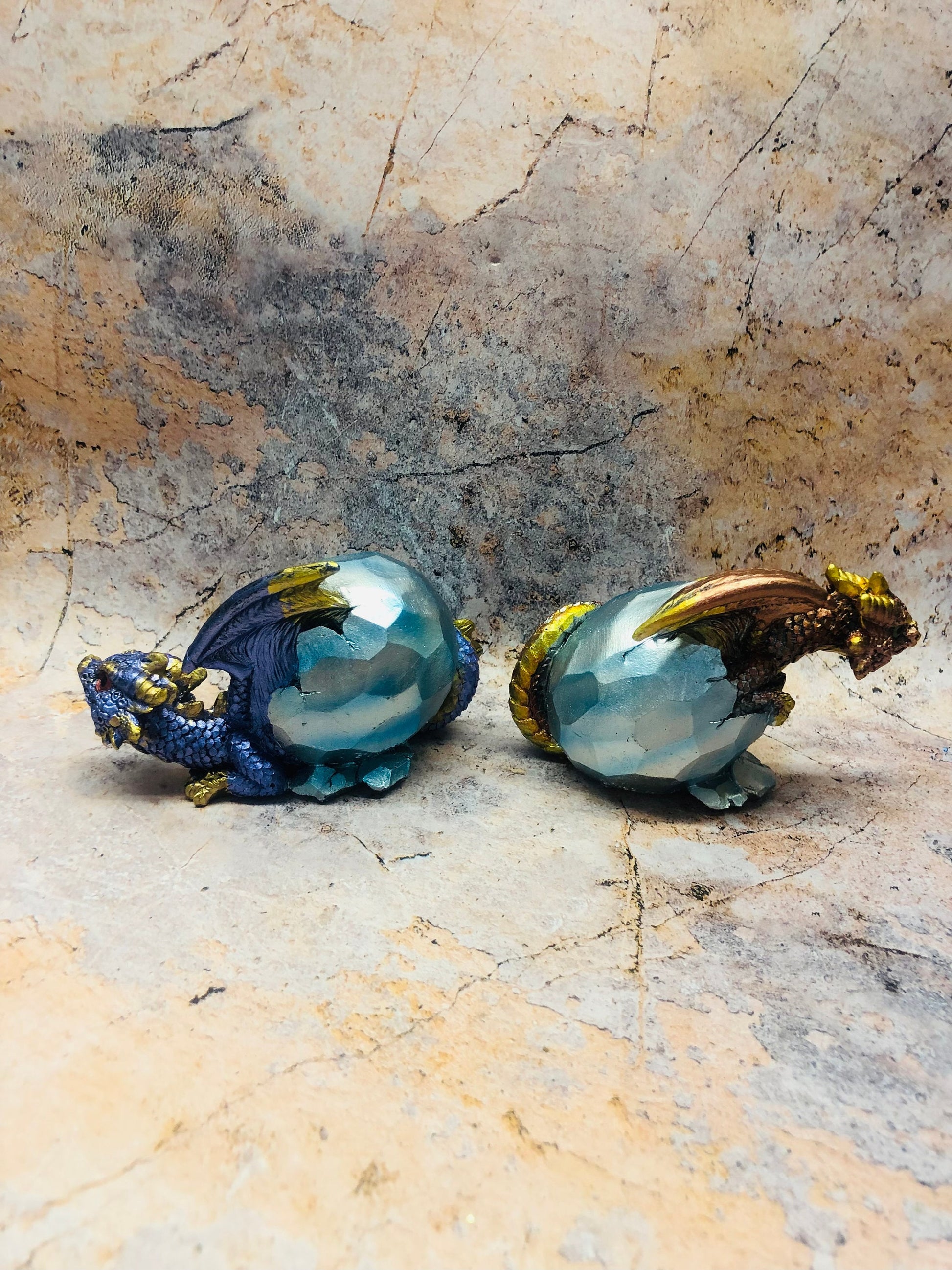 Pair of Dragon Eggs Hatchlings Figurines Fantasy Battling Dragons Collection Hand Made from Quality Designer Resin-Osiris Craftworks