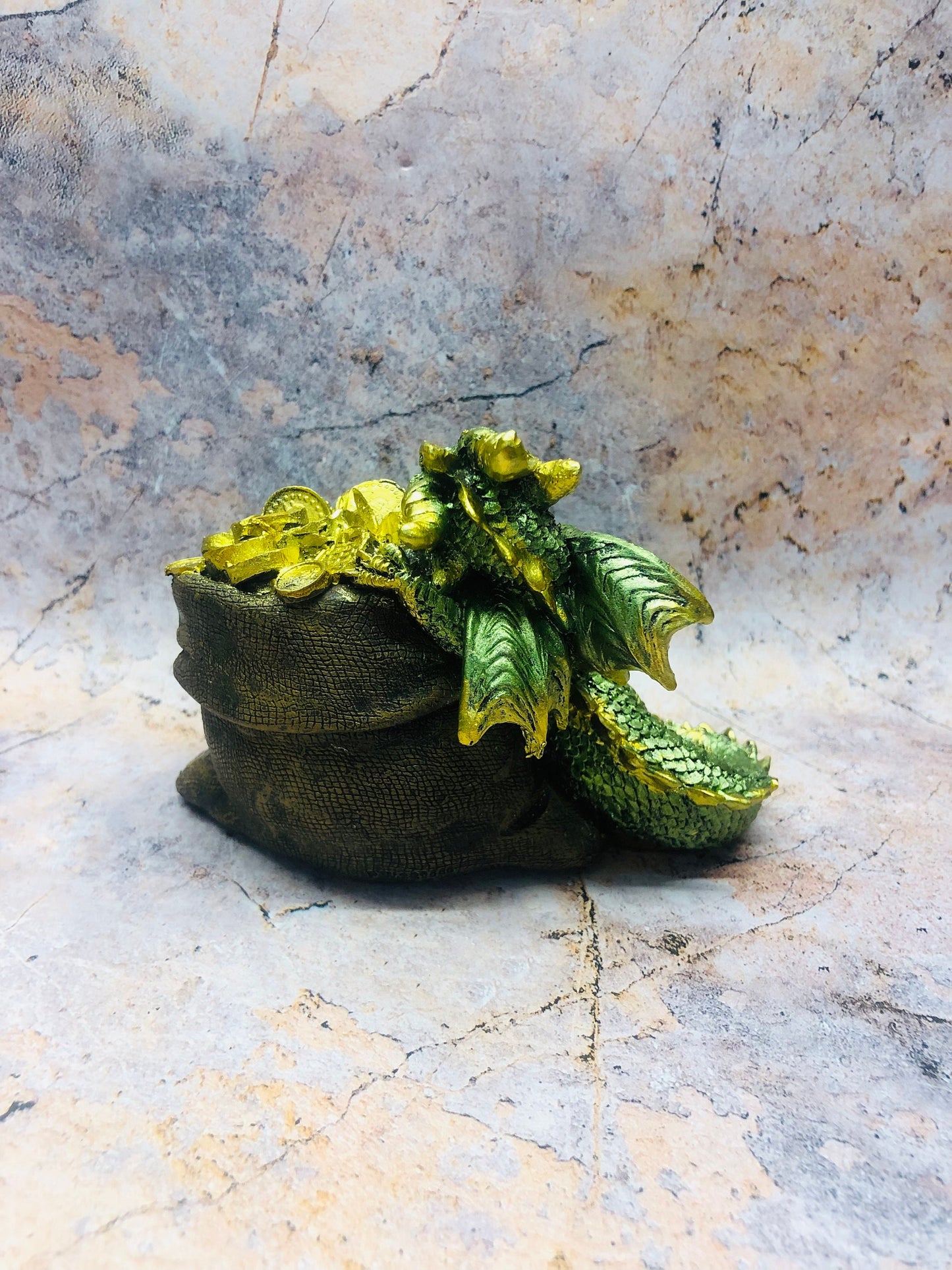 Whimsical Green Dragon with Bag of Gold Fantasy Figurine Dragons Collection Hand Made from Quality Designer Resin-Osiris Craftworks