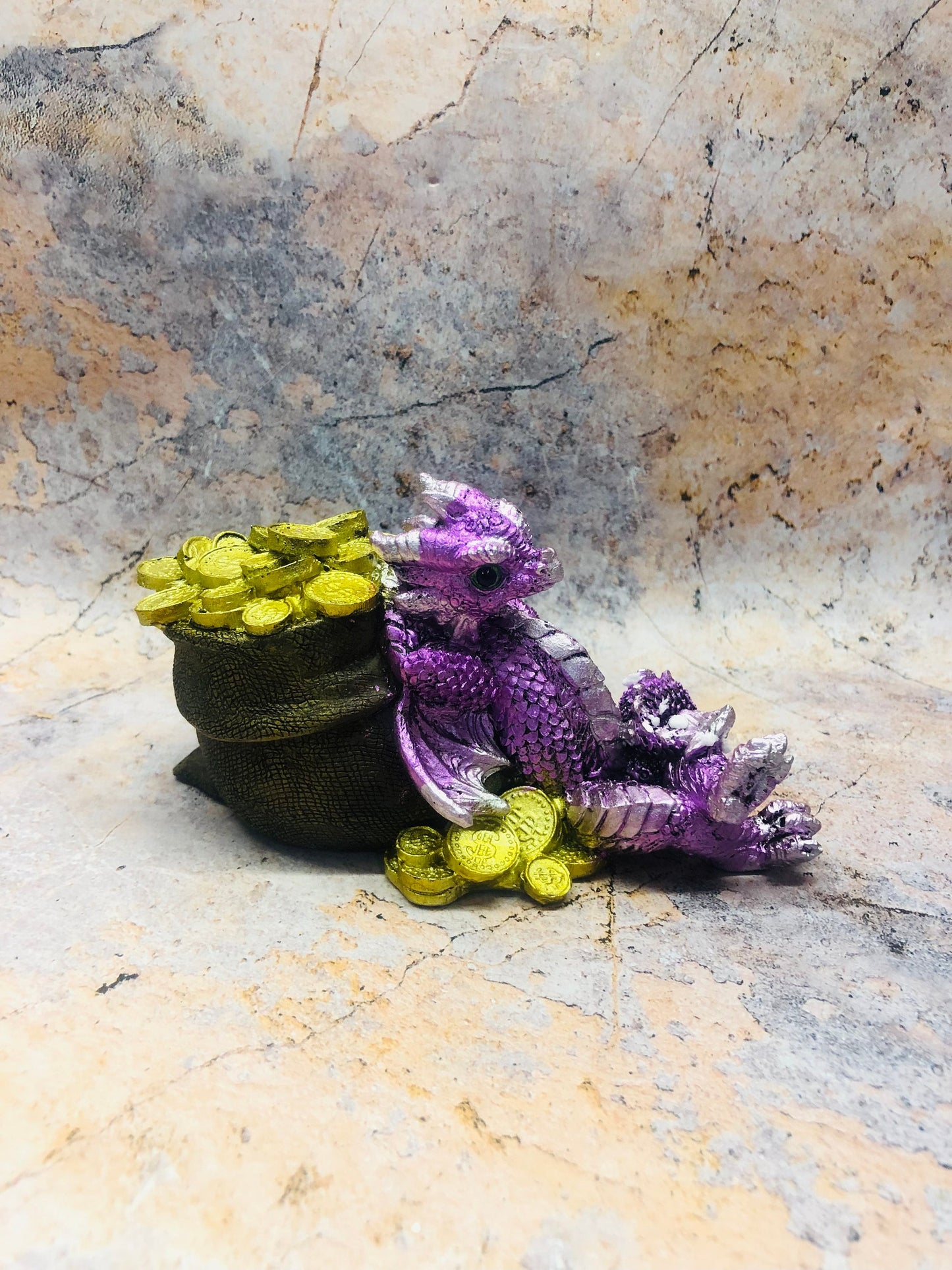 Whimsical Purple Dragon with Bag of Gold Fantasy Figurine Dragons Collection Hand Made from Quality Designer Resin-Osiris Craftworks