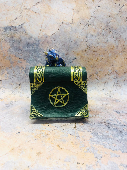 Whimsical Blue Dragon Money Bank - Handcrafted Resin Fantasy Saving Box with Pentagram Decor