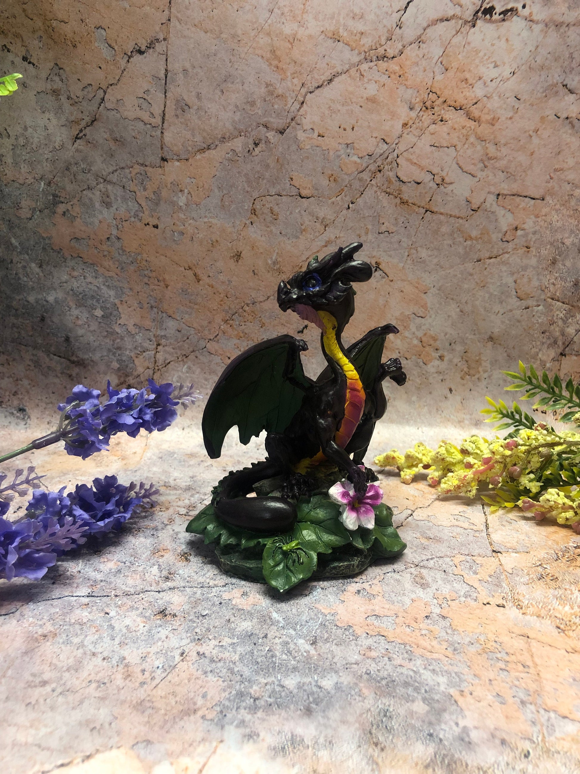 Dragon Flower Guardian Fantasy Sculpture Mythical Statue Gothic Ornament Hand Made from Quality Designer Resin-Osiris Craftworks