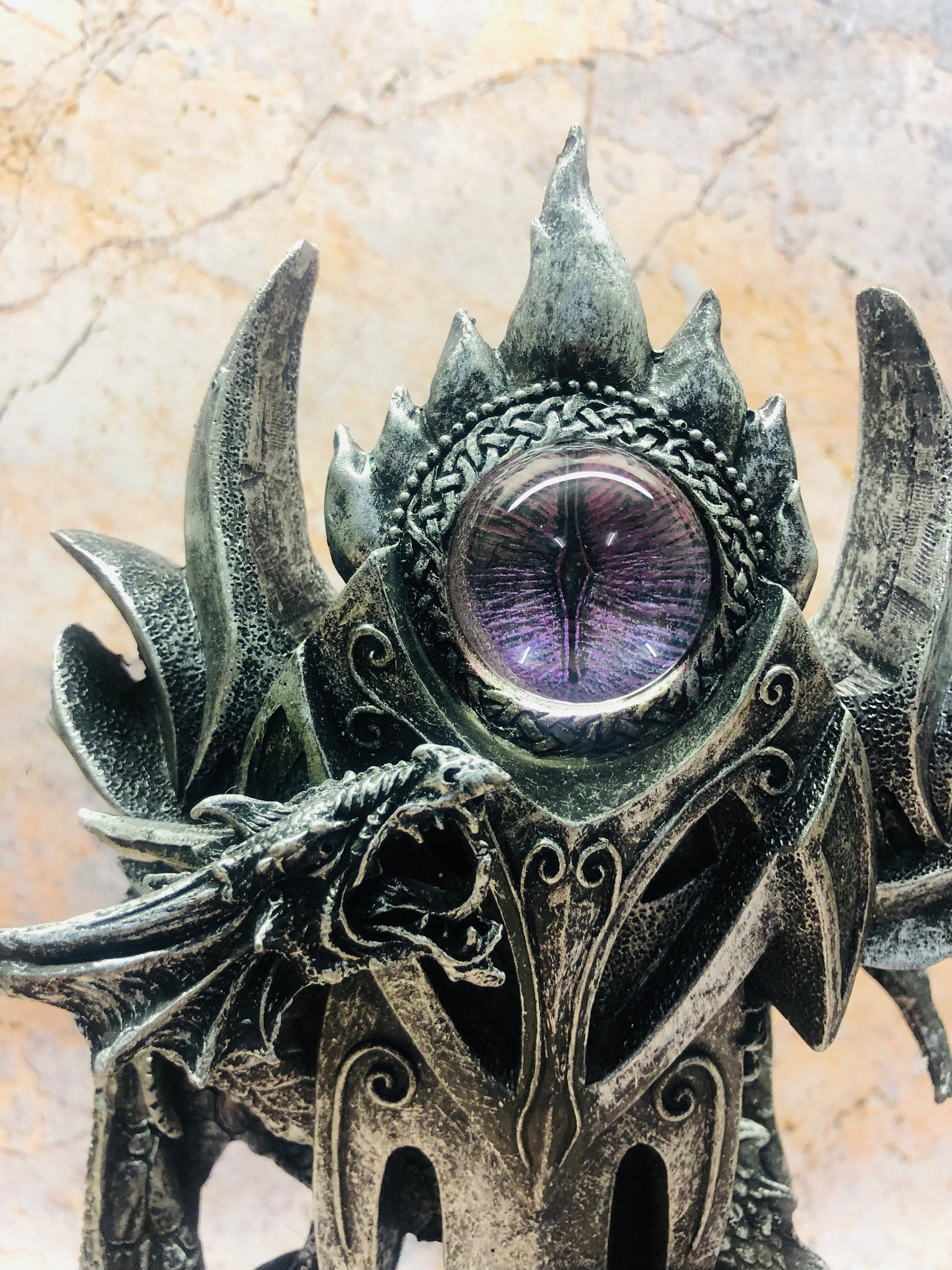 Mystical Dragon Eye Resin Tower, Enigmatic Gothic Sculpture Fantasy Decor, Guardian Dragon with Orb, Mystical Keepsake, Dark Fantasy Art-Osiris Craftworks