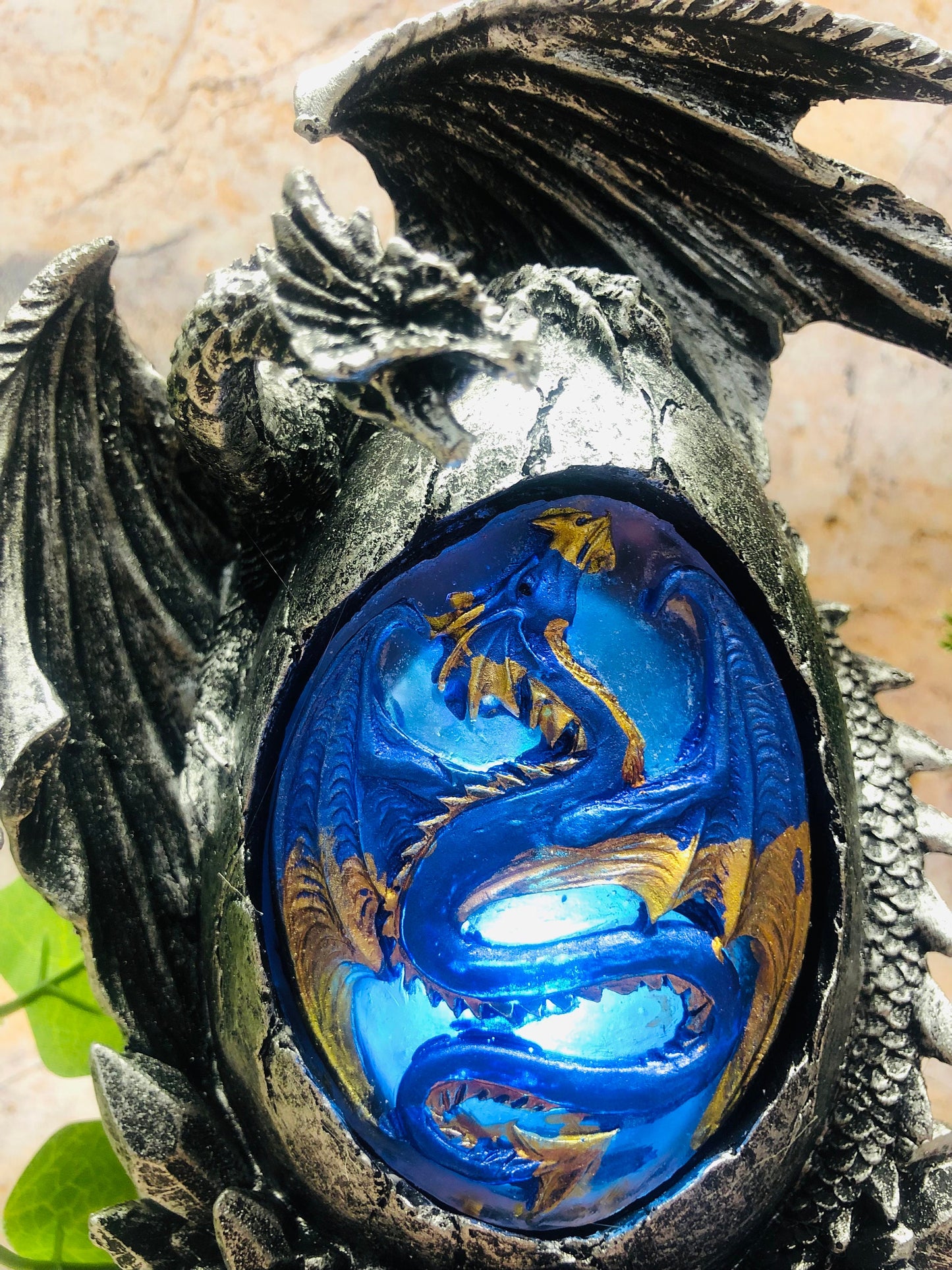 Dragon Guardian Egg Figurine - Stunning Silver Effect Ornament with Colour Changing LED Light