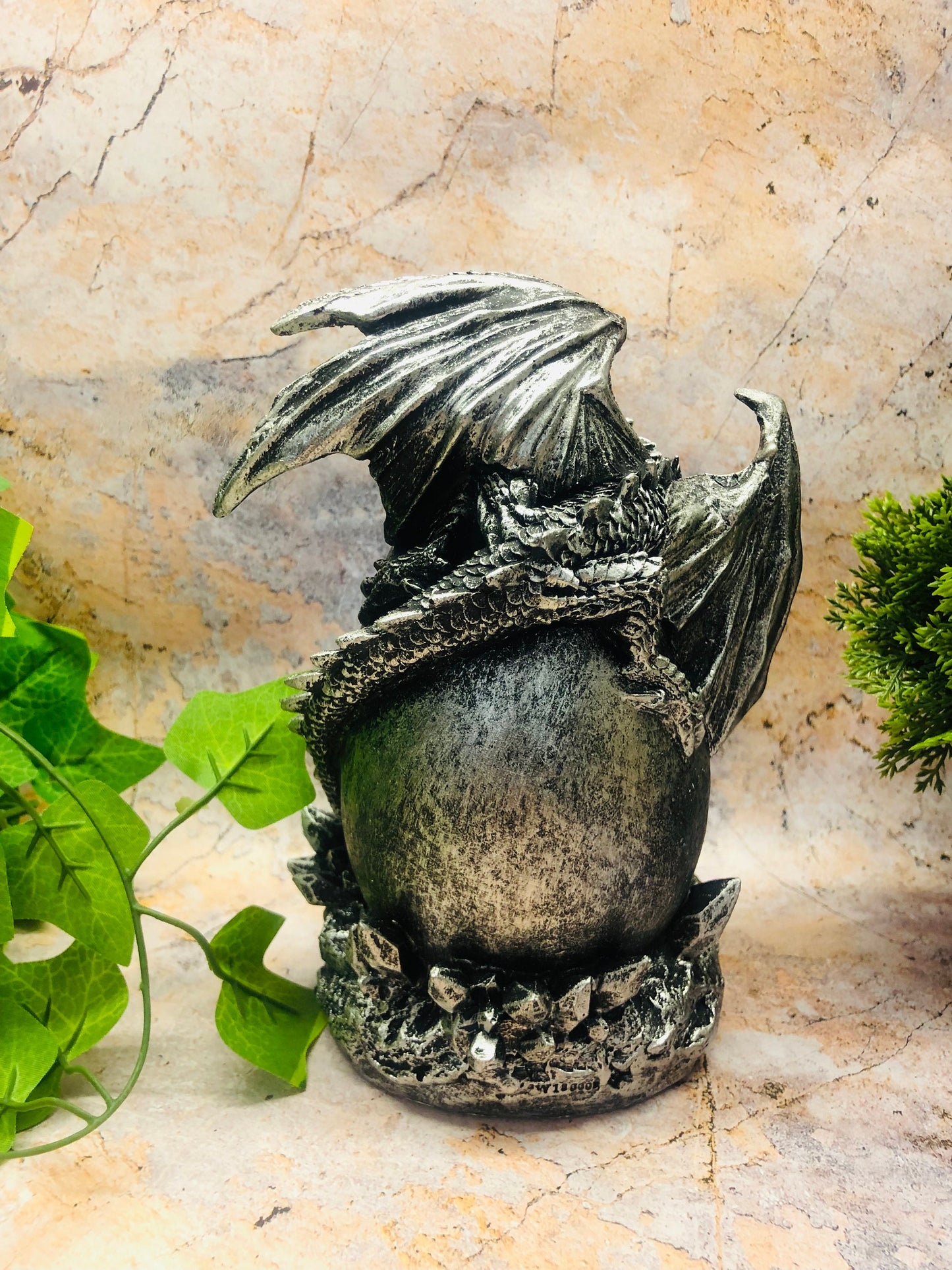 Dragon Guardian Egg Figurine - Stunning Silver Effect Ornament with Colour Changing LED Light