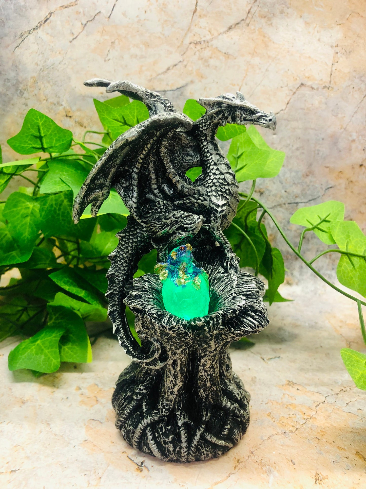 Mystical Dragon Guardian LED Light-Up Egg Sculpture - Mythical Handcrafted Resin Statue for Fantasy Decor & Collectors