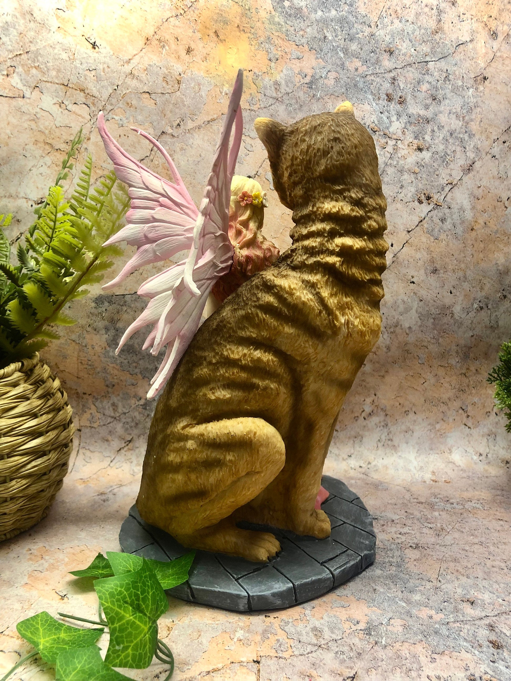 Fairy Reading with Cat Companion Sculpture Figurine Fantasy Fairies Statue Hand Made from Quality Designer Resin Ideal as a Gift-Osiris Craftworks