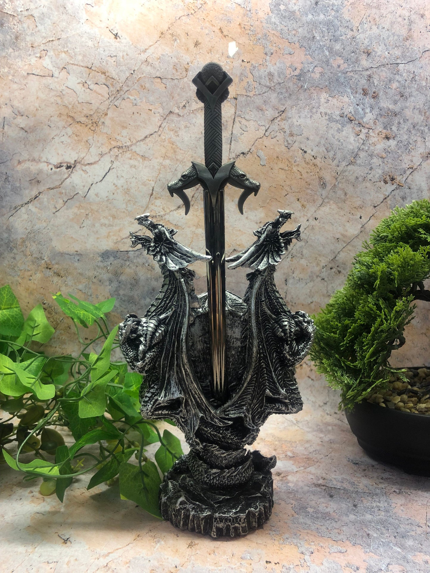 Majestic Dragon Shield Letter Opener with Crimson Orb – Handcrafted Resin Desk Accessory – Gothic Office Decor 28cm Enchanted Fantasy Sword-Osiris Craftworks