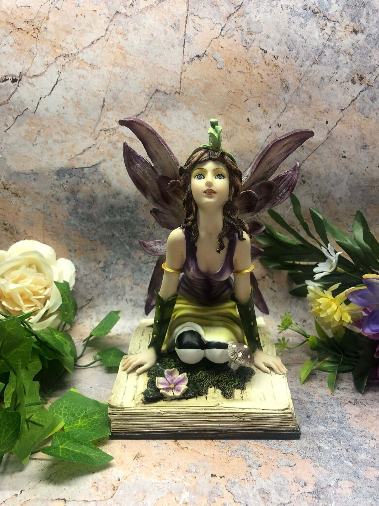 Enchanted Resin Flower Fairy Statue on Book, Fantasy Lover's Dream, Mythical Creature Decor, Whimsical Home Accent, Magic Enthusiast Gift-Osiris Craftworks