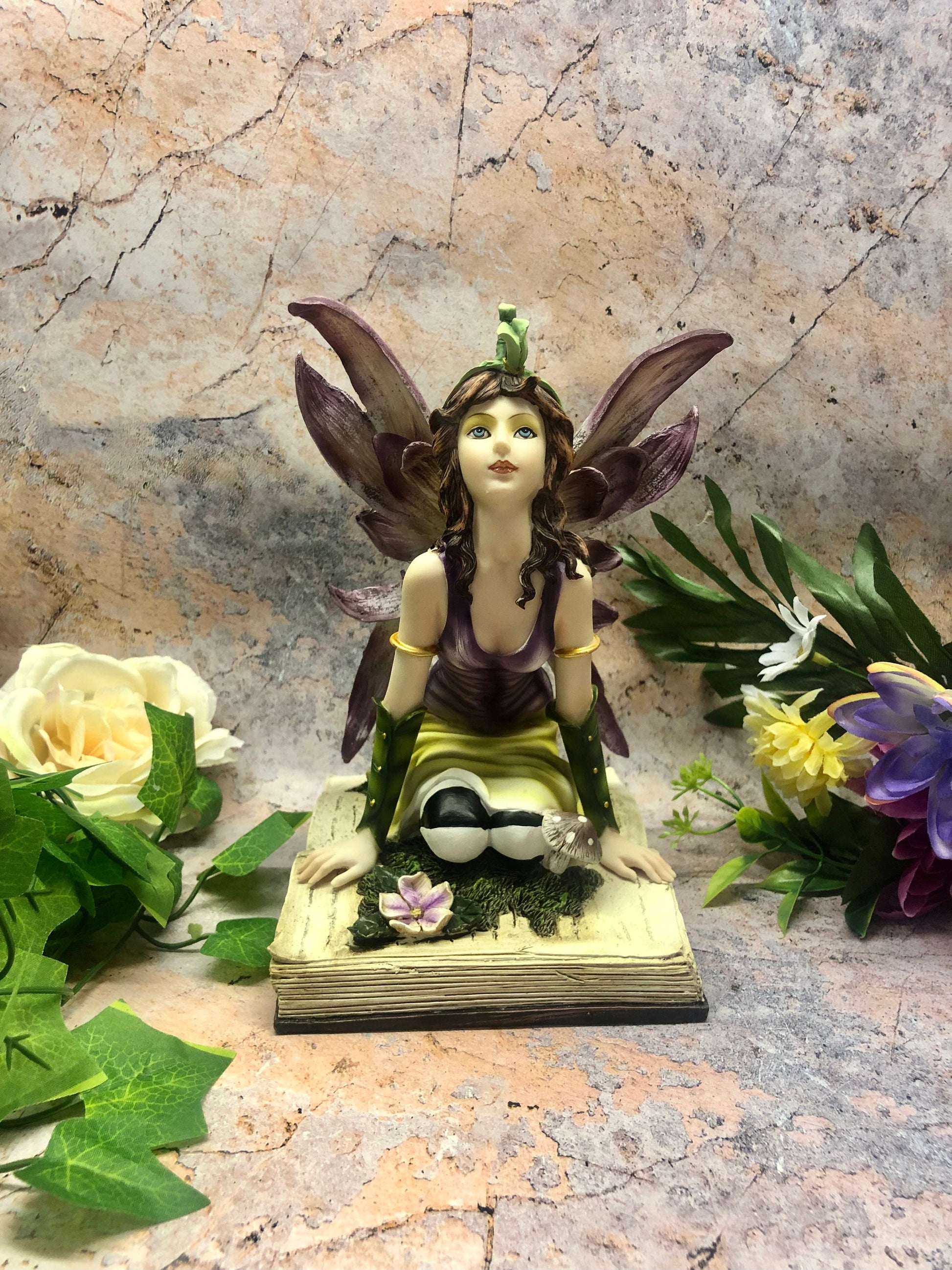 Enchanted Resin Flower Fairy Statue on Book, Fantasy Lover's Dream, Mythical Creature Decor, Whimsical Home Accent, Magic Enthusiast Gift-Osiris Craftworks