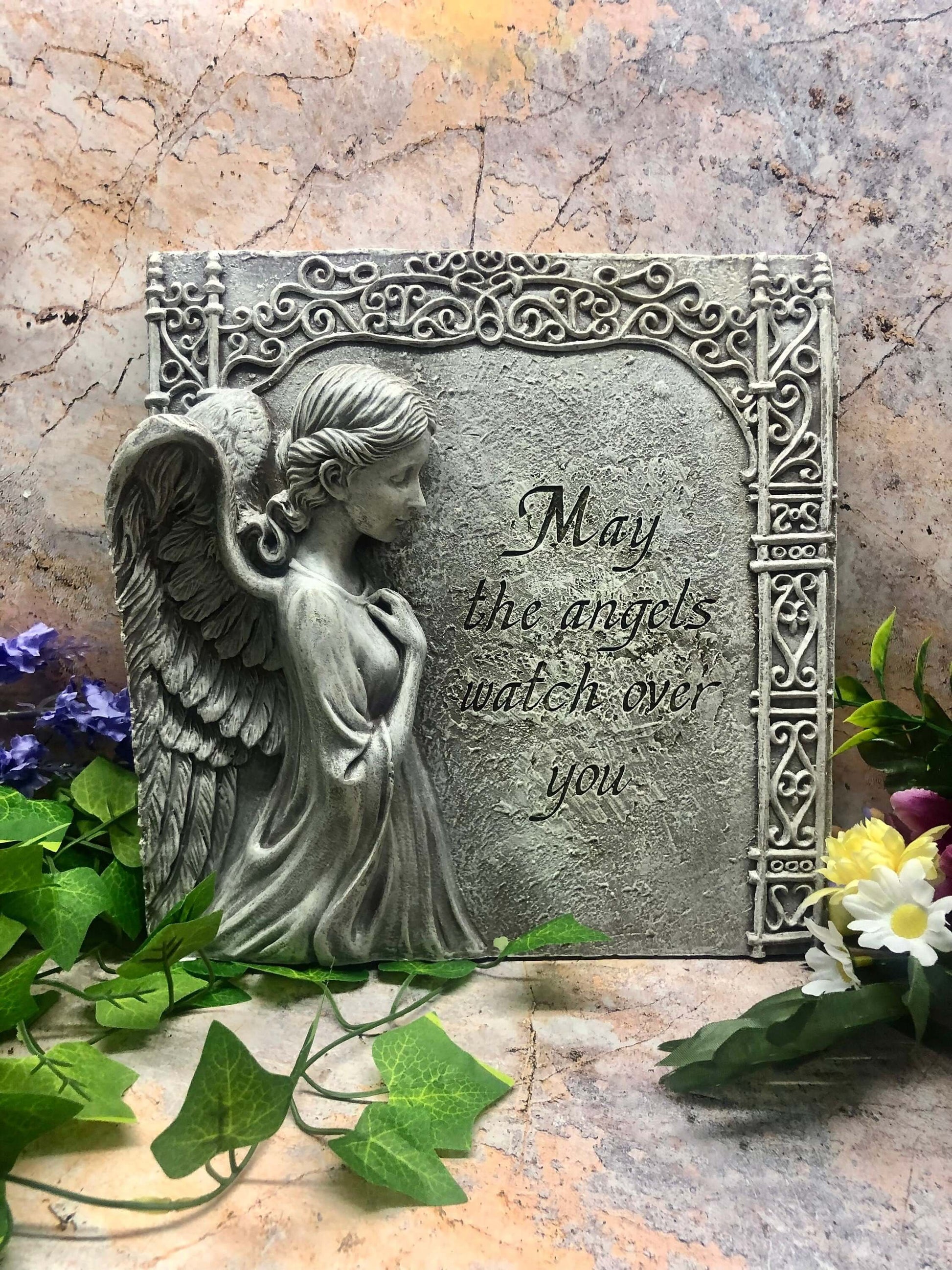 May the Angels Watch Over You" - Resin Angel Plaque - 27.5cm - Spiritual Home Decor - Guardian Angel Wall Art - Sympathy Gift-Osiris Craftworks