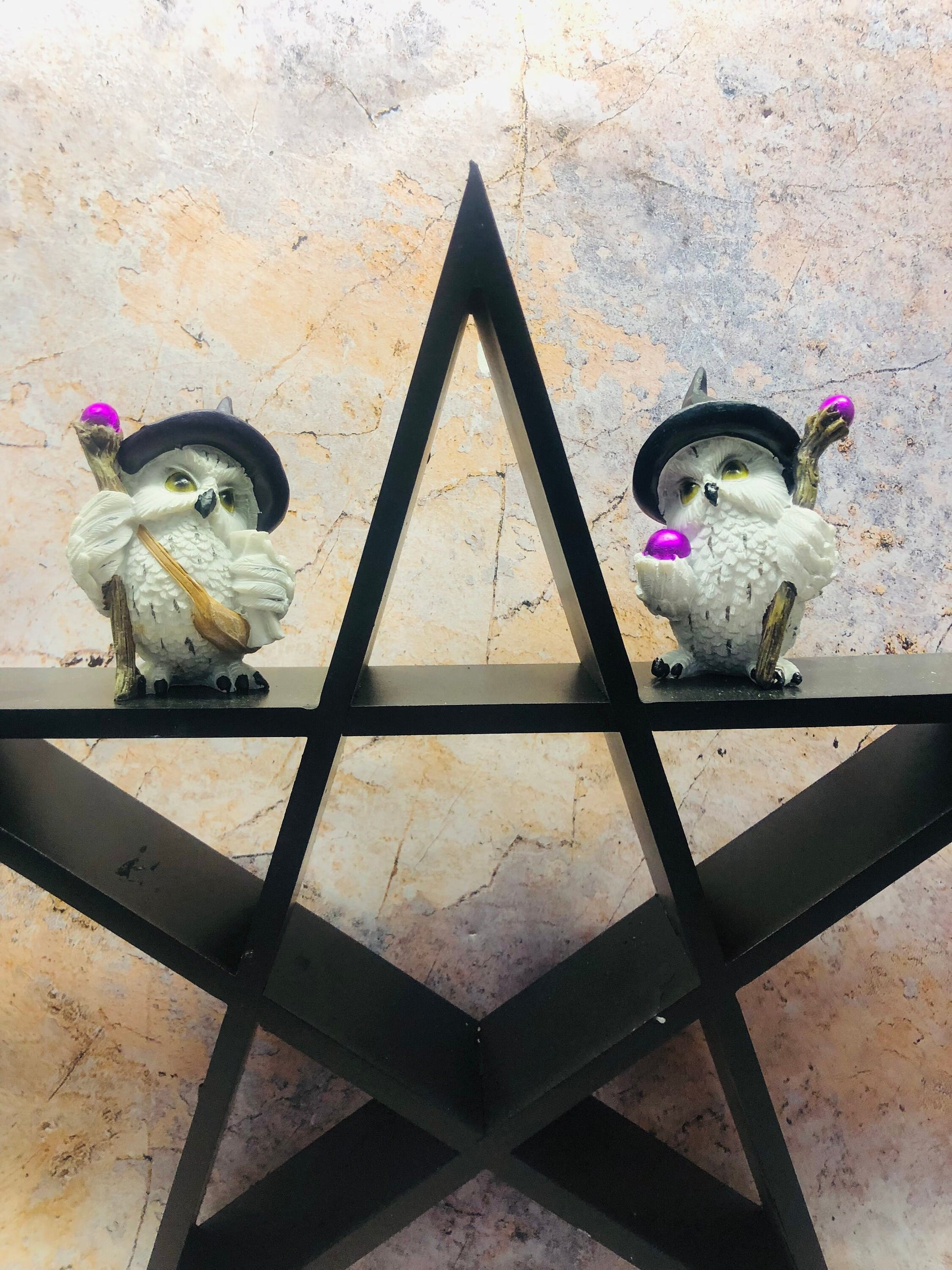 Pair of Comical Owls Witches Figurines Wicca Pagan Decor Owl Collection Hand Made from Quality Designer Resin-Osiris Craftworks