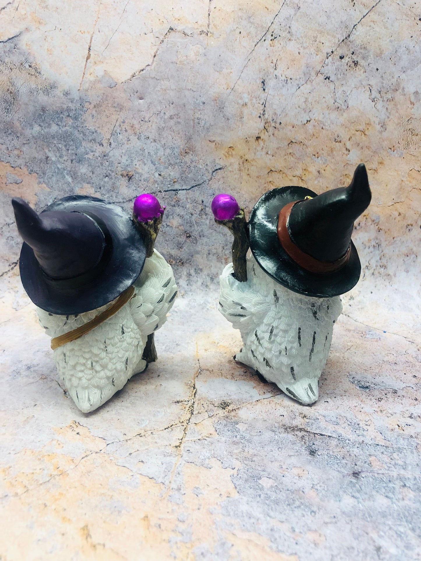 Pair of Comical Owls Witches Figurines Wicca Pagan Decor Owl Collection Hand Made from Quality Designer Resin-Osiris Craftworks