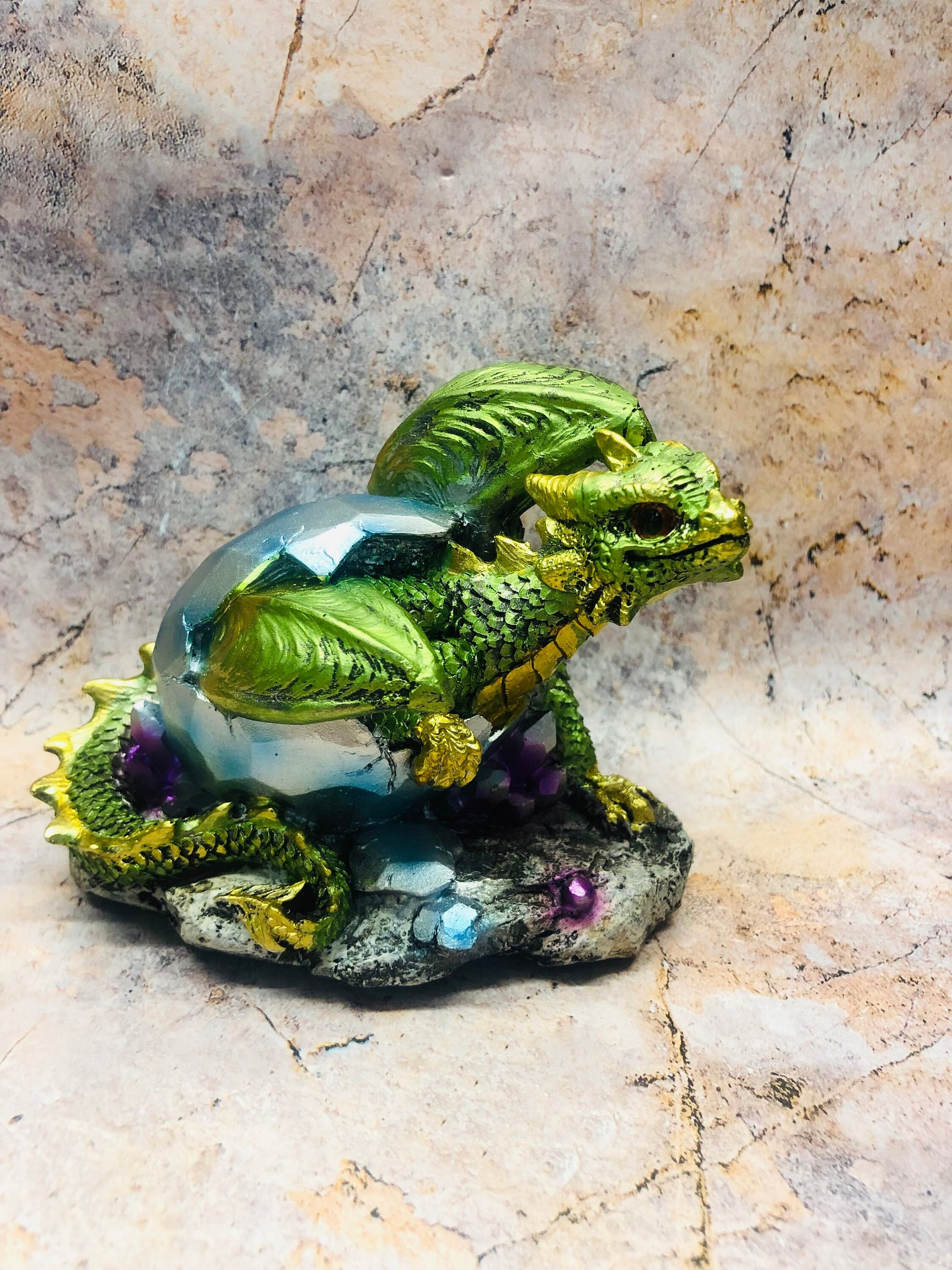 Whimsical Green Dragon Hatchling Figurine Fantasy Art Collection Mythical Sculpture Hand Made from Quality Designer Resin-Osiris Craftworks