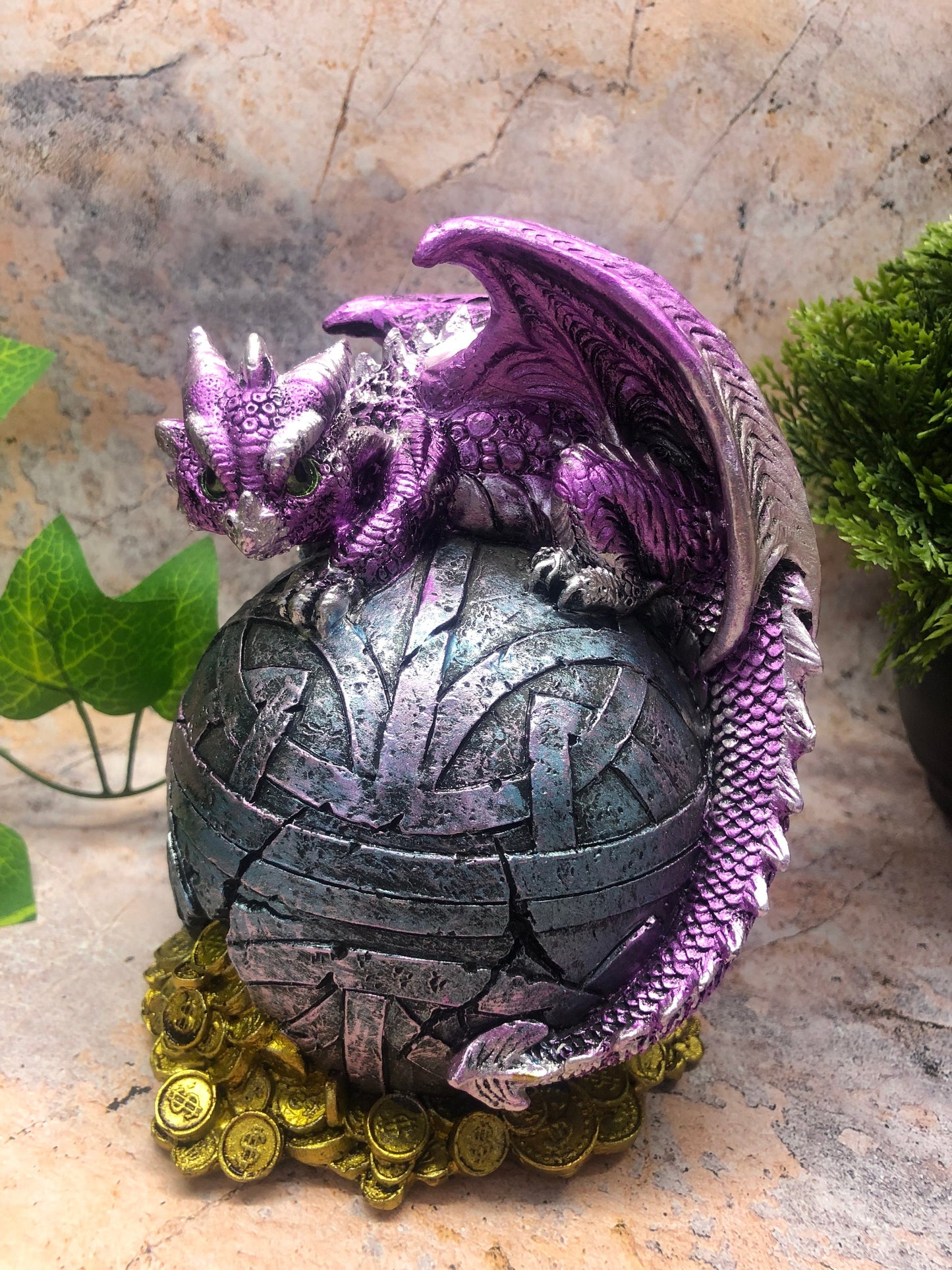 Whimsical Purple Dragon Money Bank Fantasy Saving Box Dragons Collection Hand Made from Quality Designer Resin-Osiris Craftworks