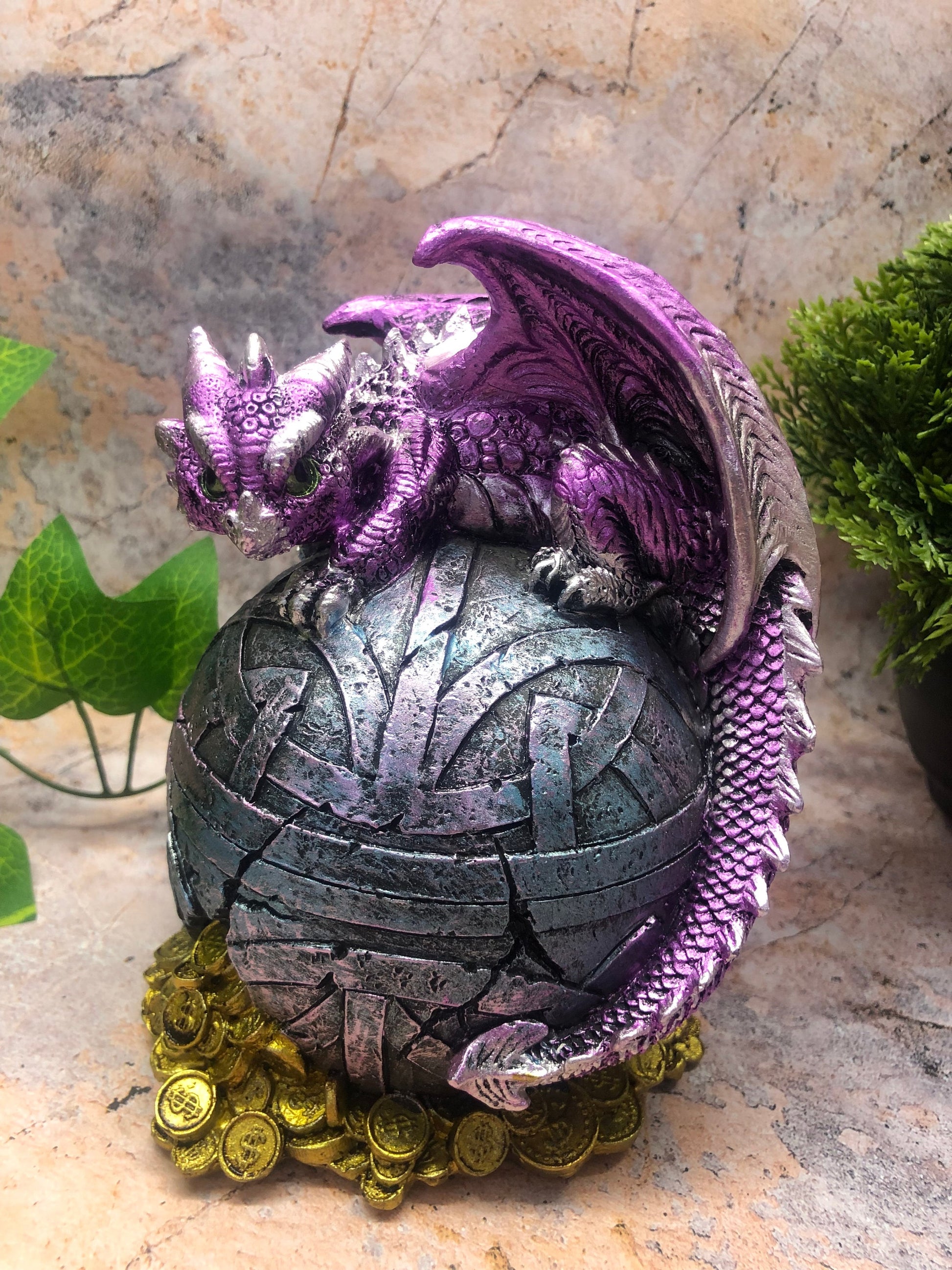 Whimsical Purple Dragon Money Bank Fantasy Saving Box Dragons Collection Hand Made from Quality Designer Resin-Osiris Craftworks