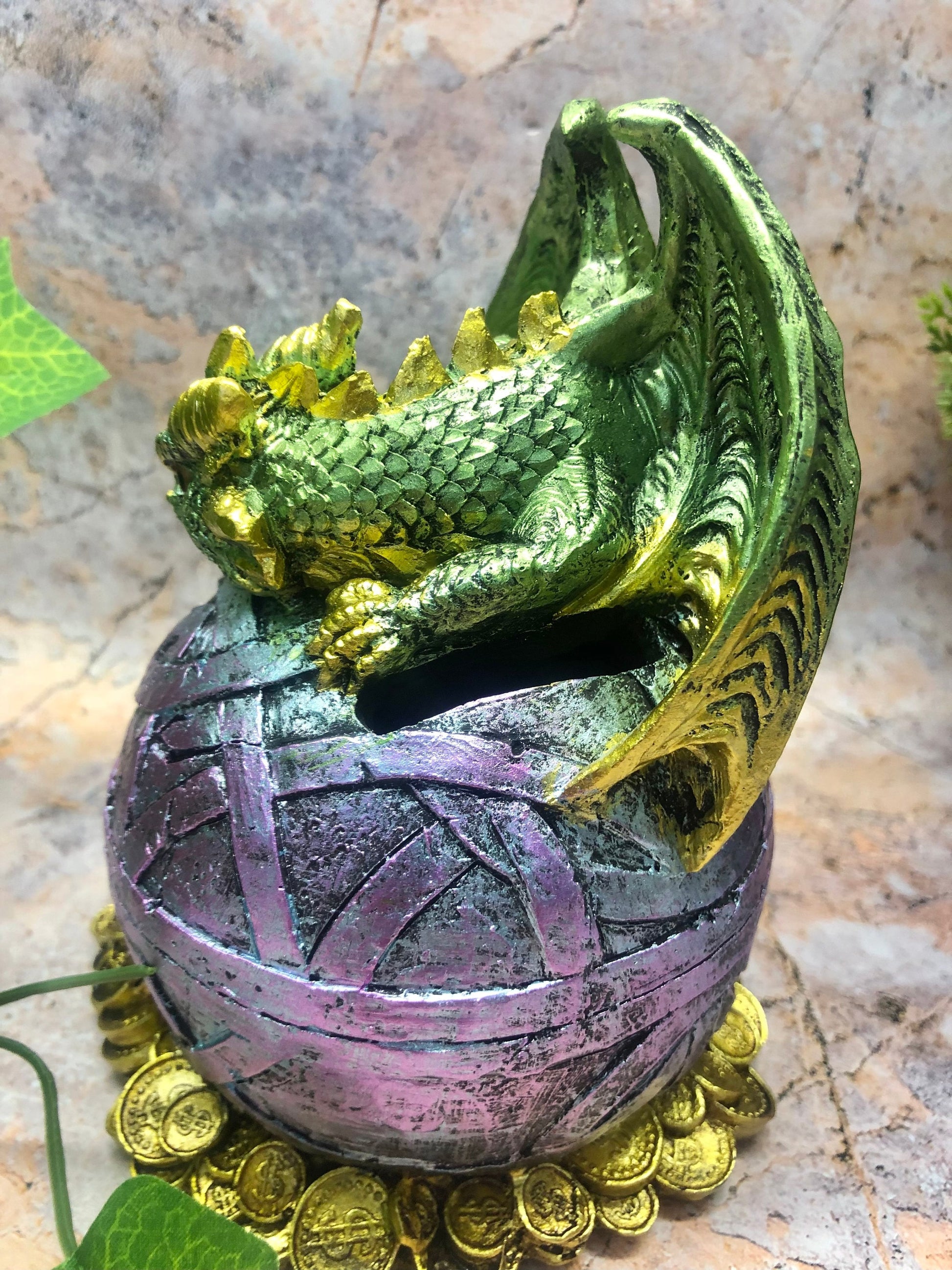 Whimsical Green Dragon Money Bank Fantasy Saving Box Dragons Collection Hand Made from Quality Designer Resin-Osiris Craftworks