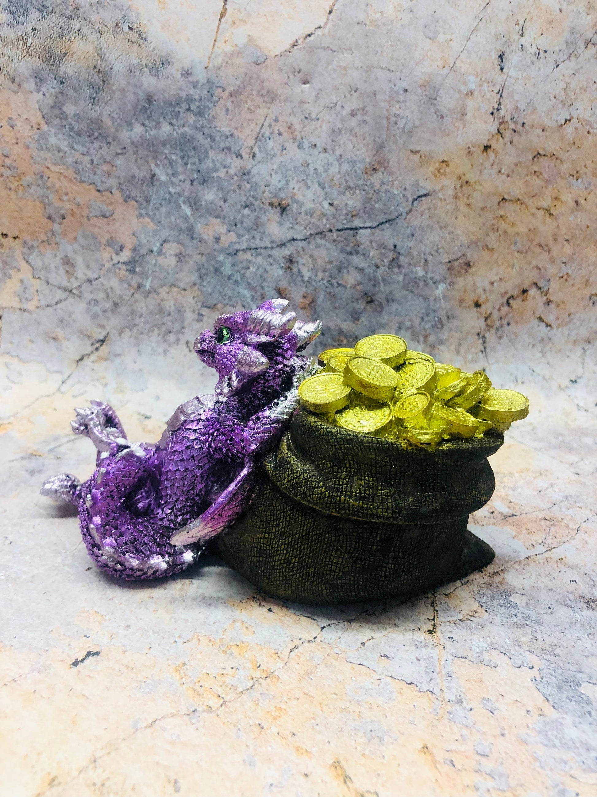 Whimsical Purple Dragon with Bag of Gold Fantasy Figurine Dragons Collection Hand Made from Quality Designer Resin-Osiris Craftworks