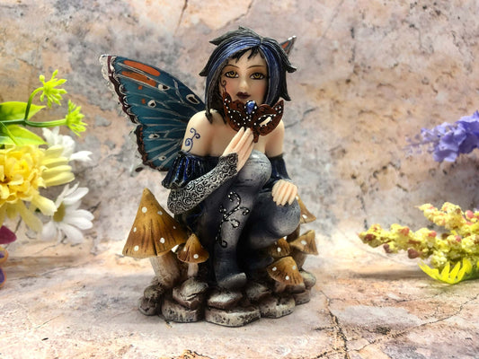 Mystic Butterfly Whisperer Fairy Figurine, Resin Fantasy Statue, Gothic Fairy Decor, Hand-Painted Collectible, Magical Home Accent Piece-Osiris Craftworks