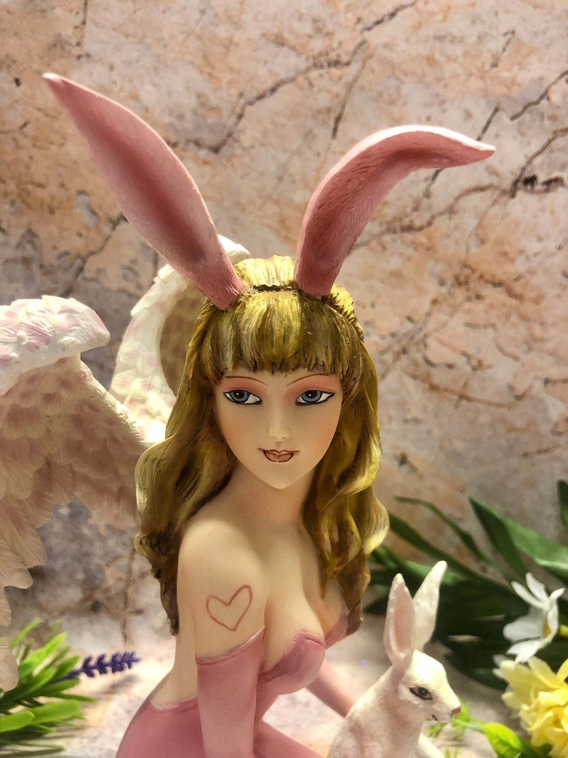 Angel and Rabbit Companion Figurine Fantasy Fairies Mythical Figure Easter Themed Sculpture Hand Made from Quality Designer Resin-Osiris Craftworks